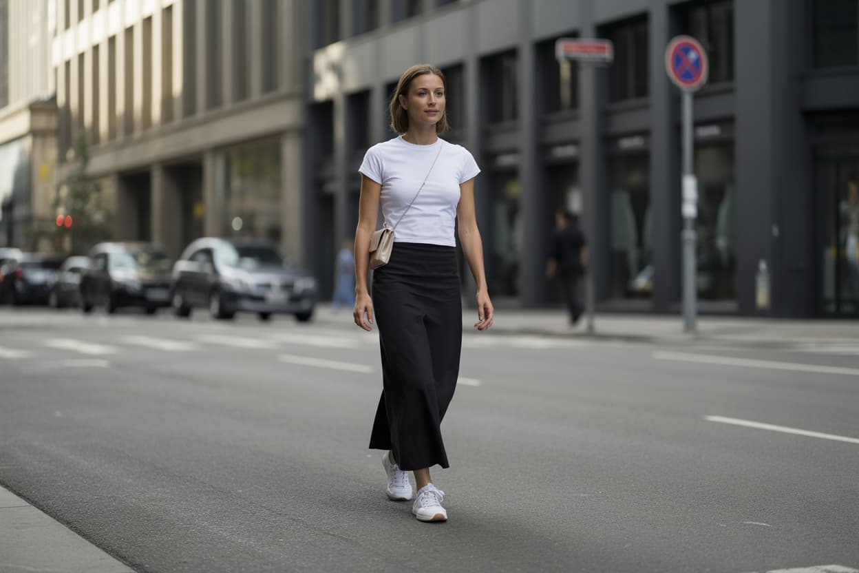 Akışkan ve Işıltılı Dokular: Siyah Uzun Saten Etek Kombinleri