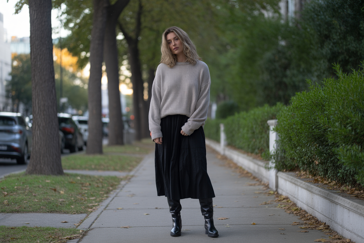 Siyah Uzun Yırtmaçlı Etek Kombinleri