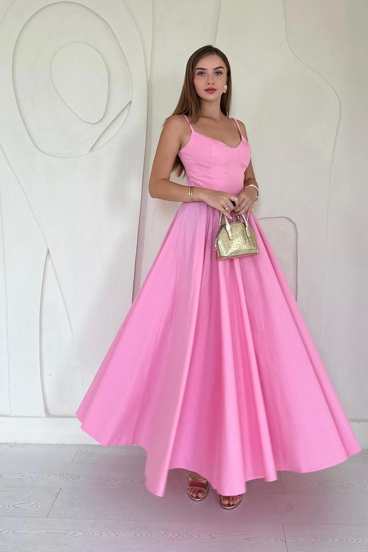 A-Line Askılı Elbise - Pembe 8231