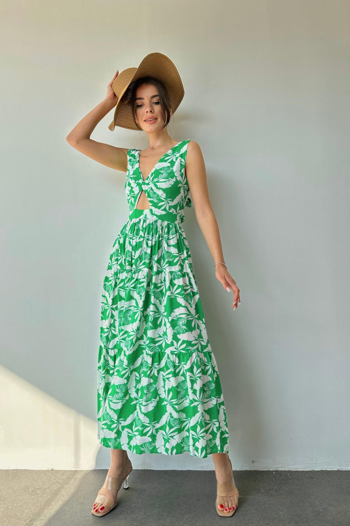 Bağlamalı Tasarım Elbise - Yeşil