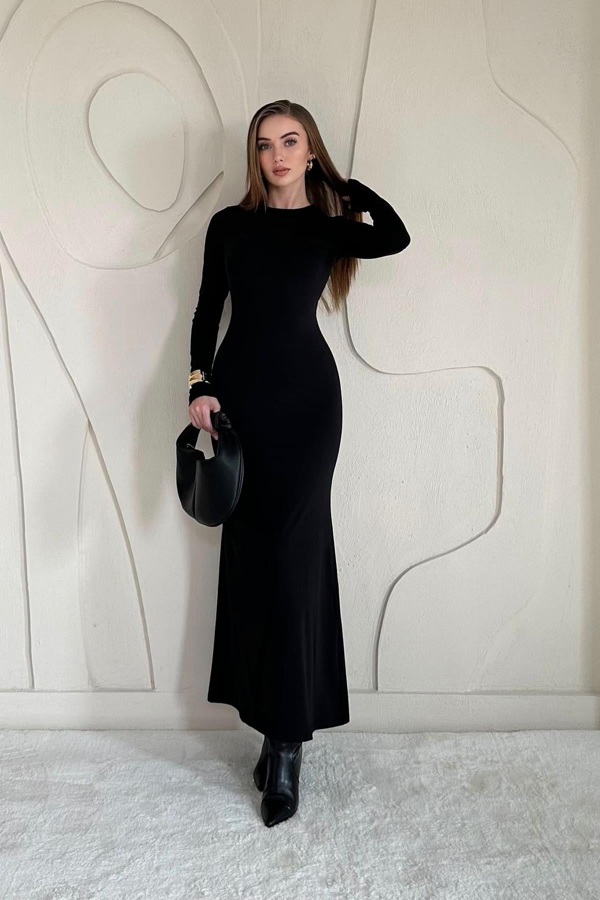 Basic Kadın Midi Elbise Siyah