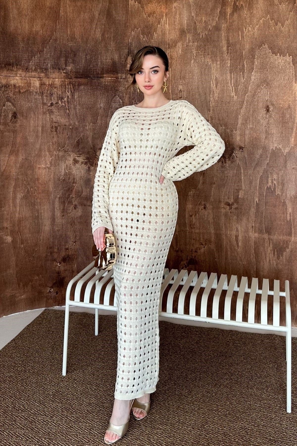 Bej Pitikare Triko Elbise