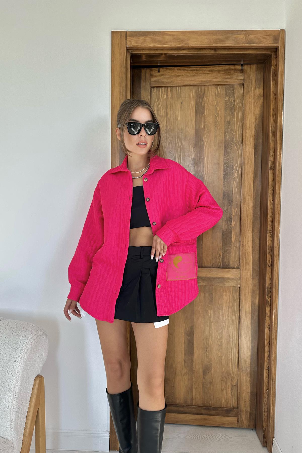 Cepli Kapitone Gömlek - Fuşya