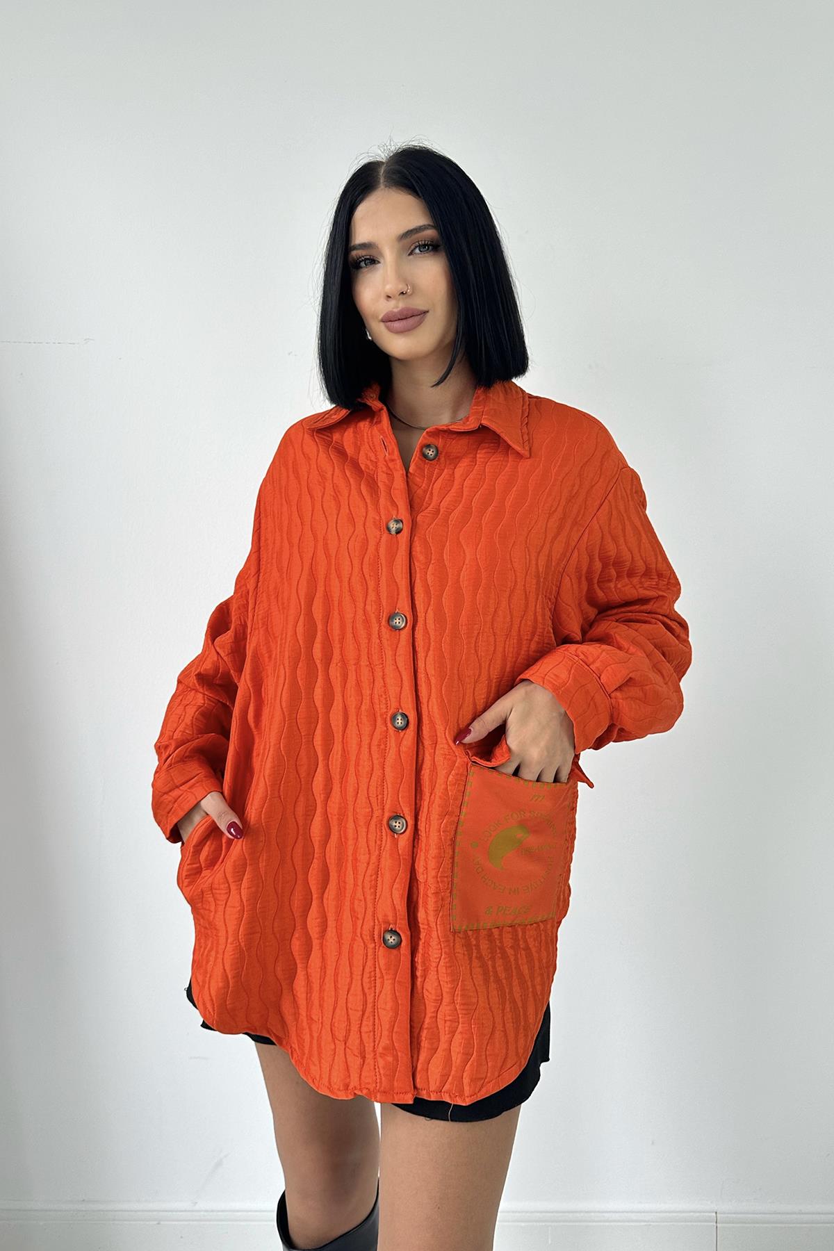 Cepli Kapitone Gömlek - Oranj