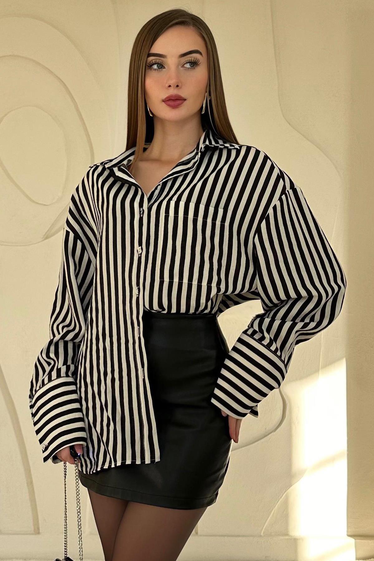 Çizgili Oversize Gömlek