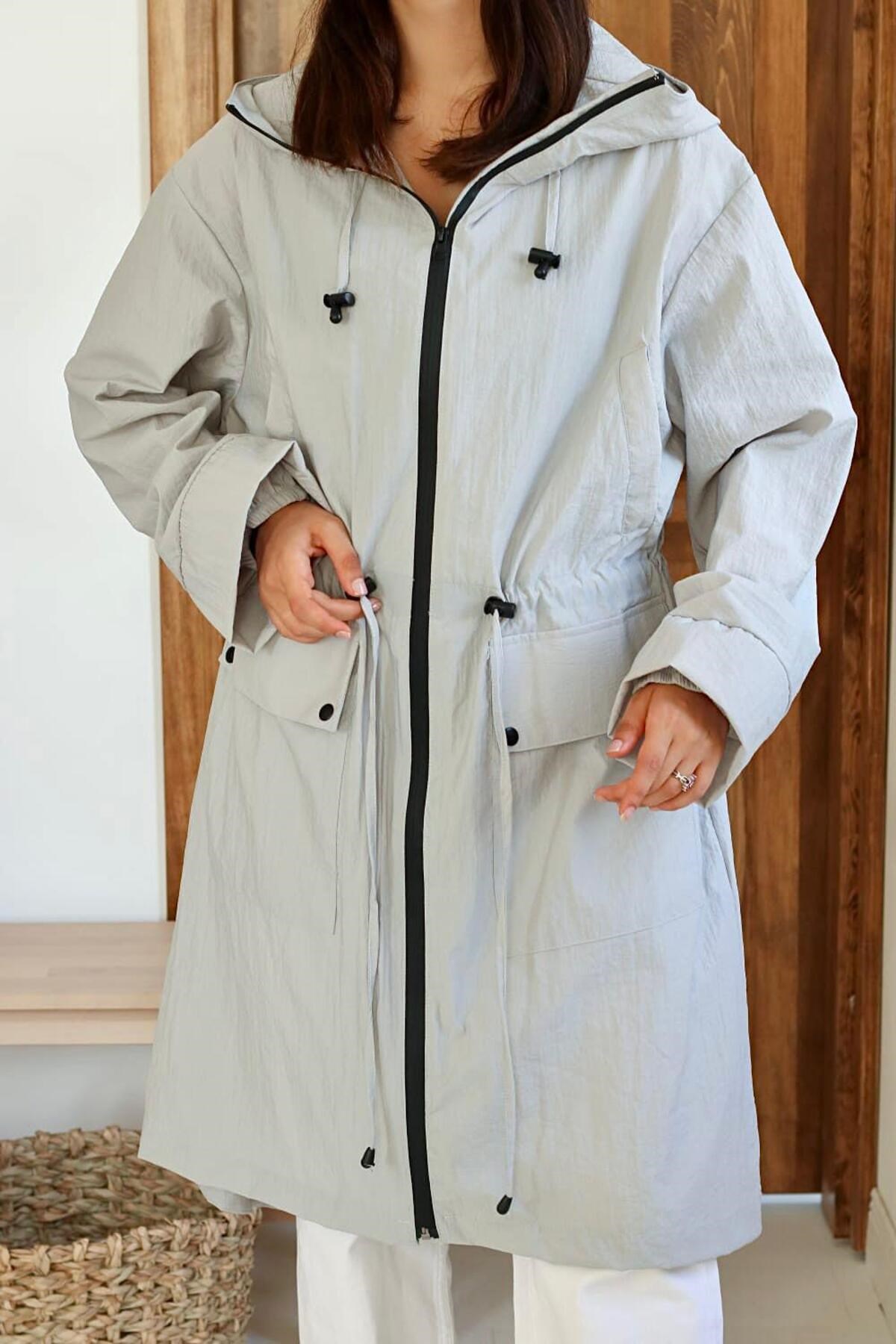 ELBEE Askı Detaylı Trençkot - Gri