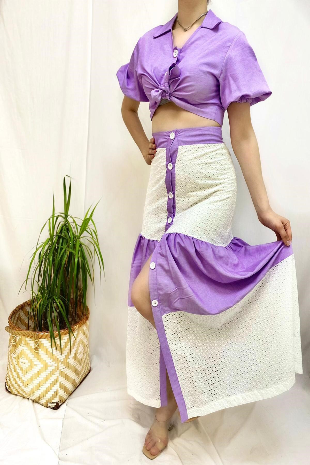 ELBEE Bluz ve Etek Takım - Lila