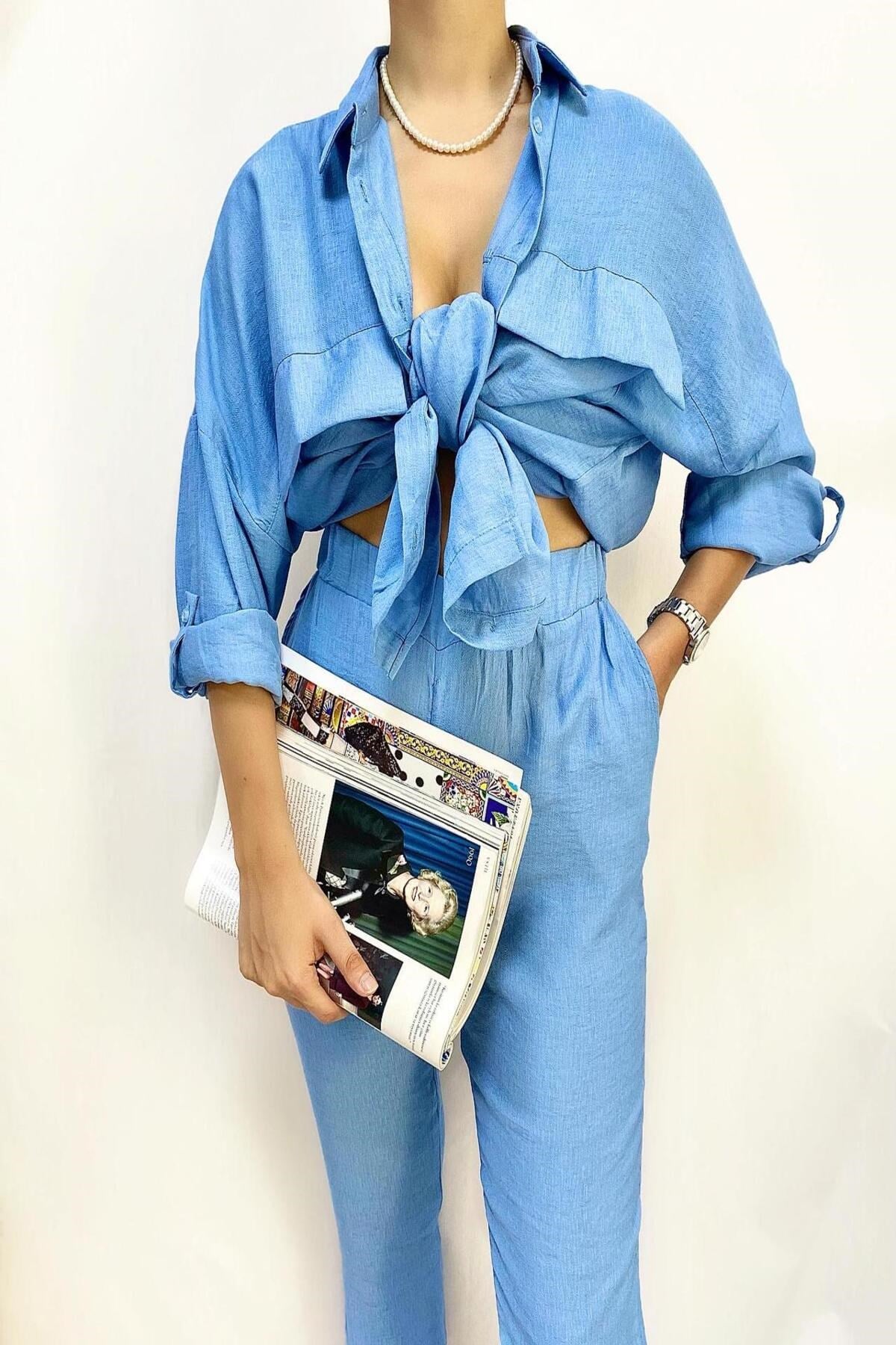 ELBEE Cep Detaylı Gömlek ve Pantolon Takım - Mavi