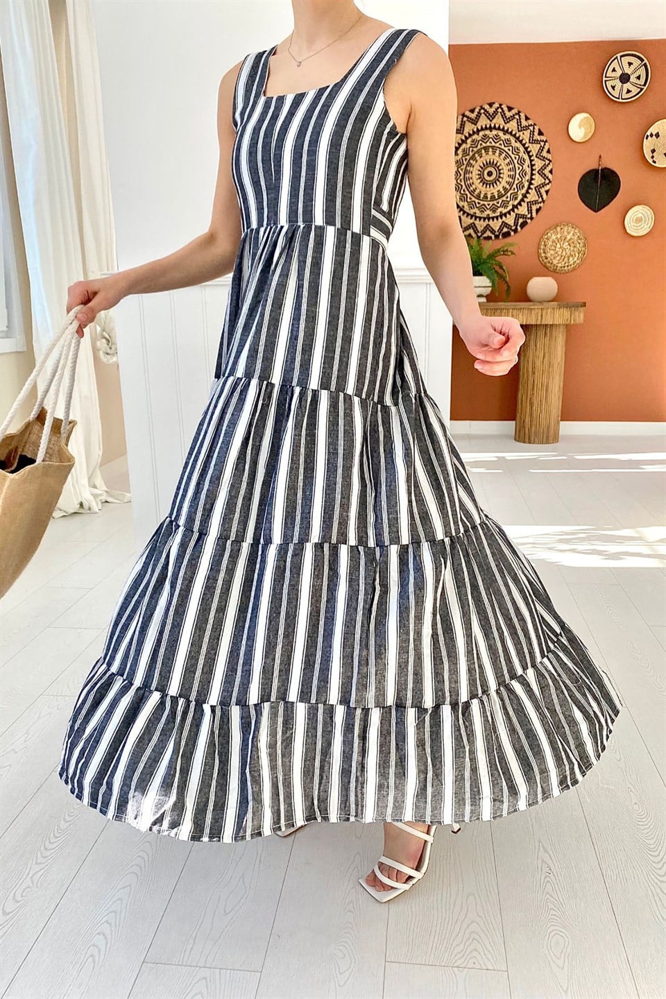 ELBEE Çizgili Elbise - Gri