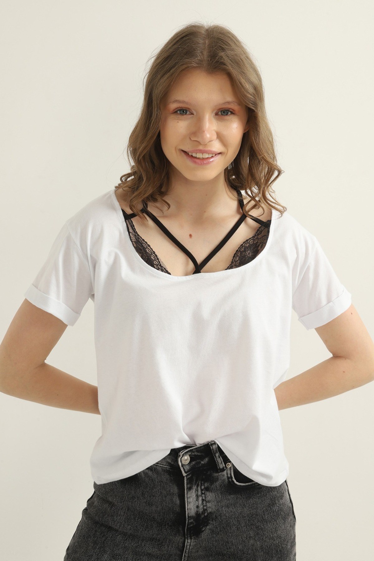 ELBEE Dantelli T-Shirt - Beyaz