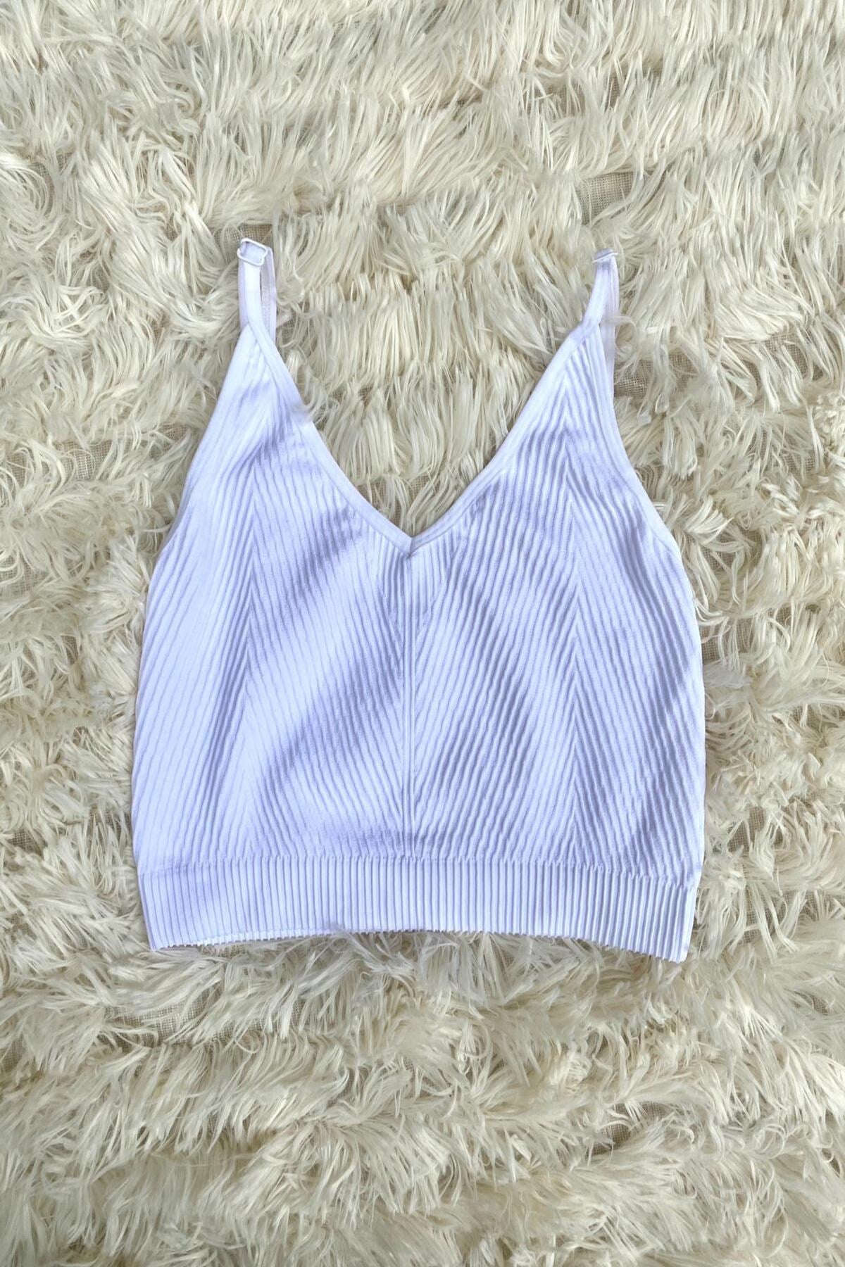 ELBEE Dikişsiz Kadın Crop - Beyaz