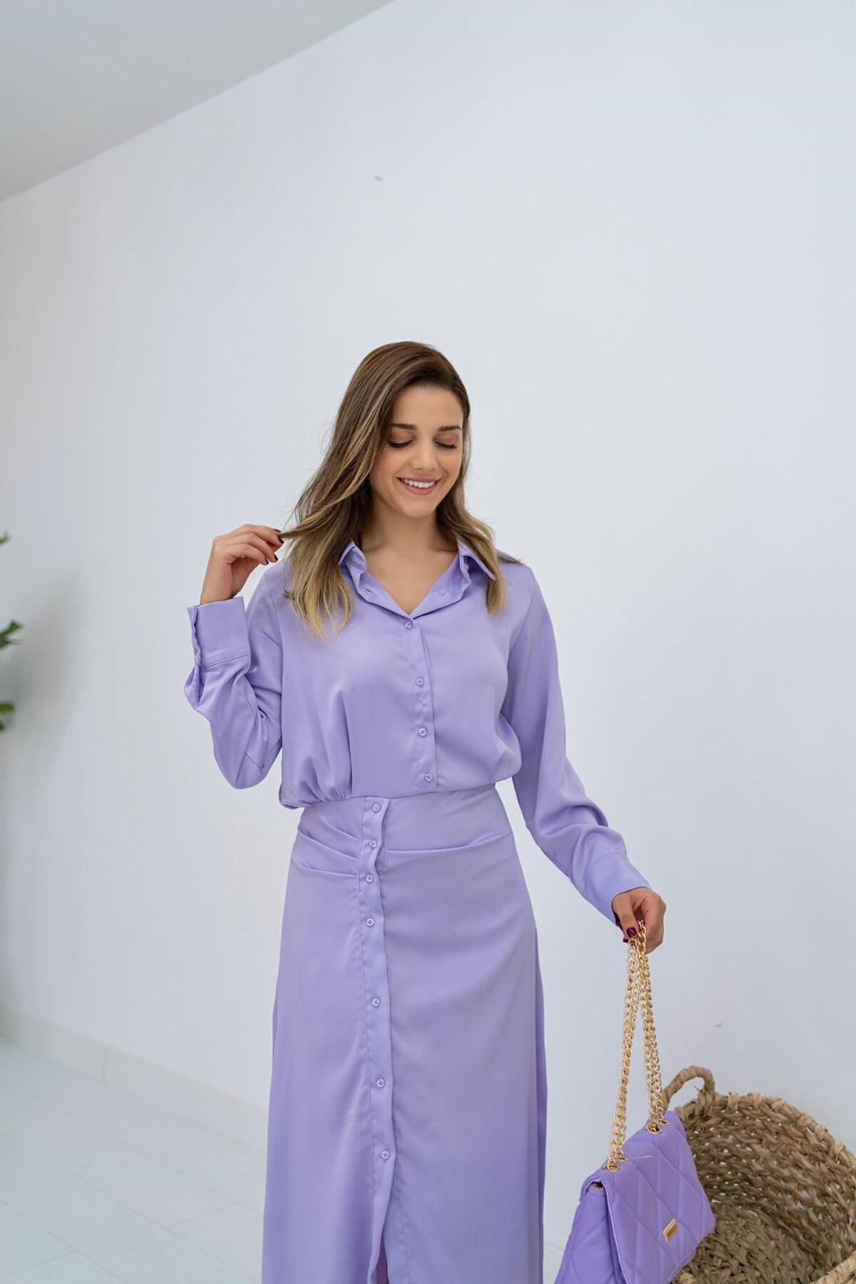 ELBEE Düğmeli Elbise - Lila