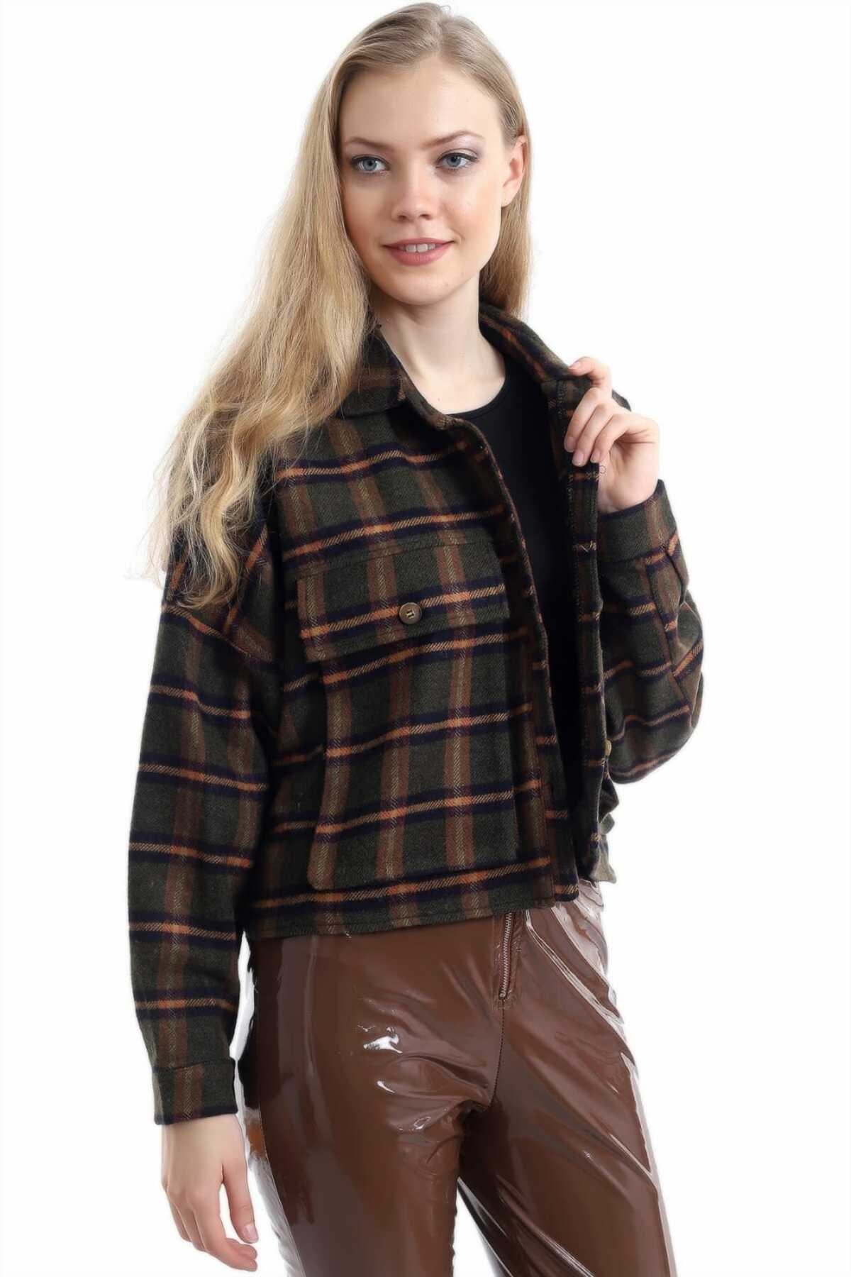 ELBEE Ekoseli Düğmeli Ceket - Haki