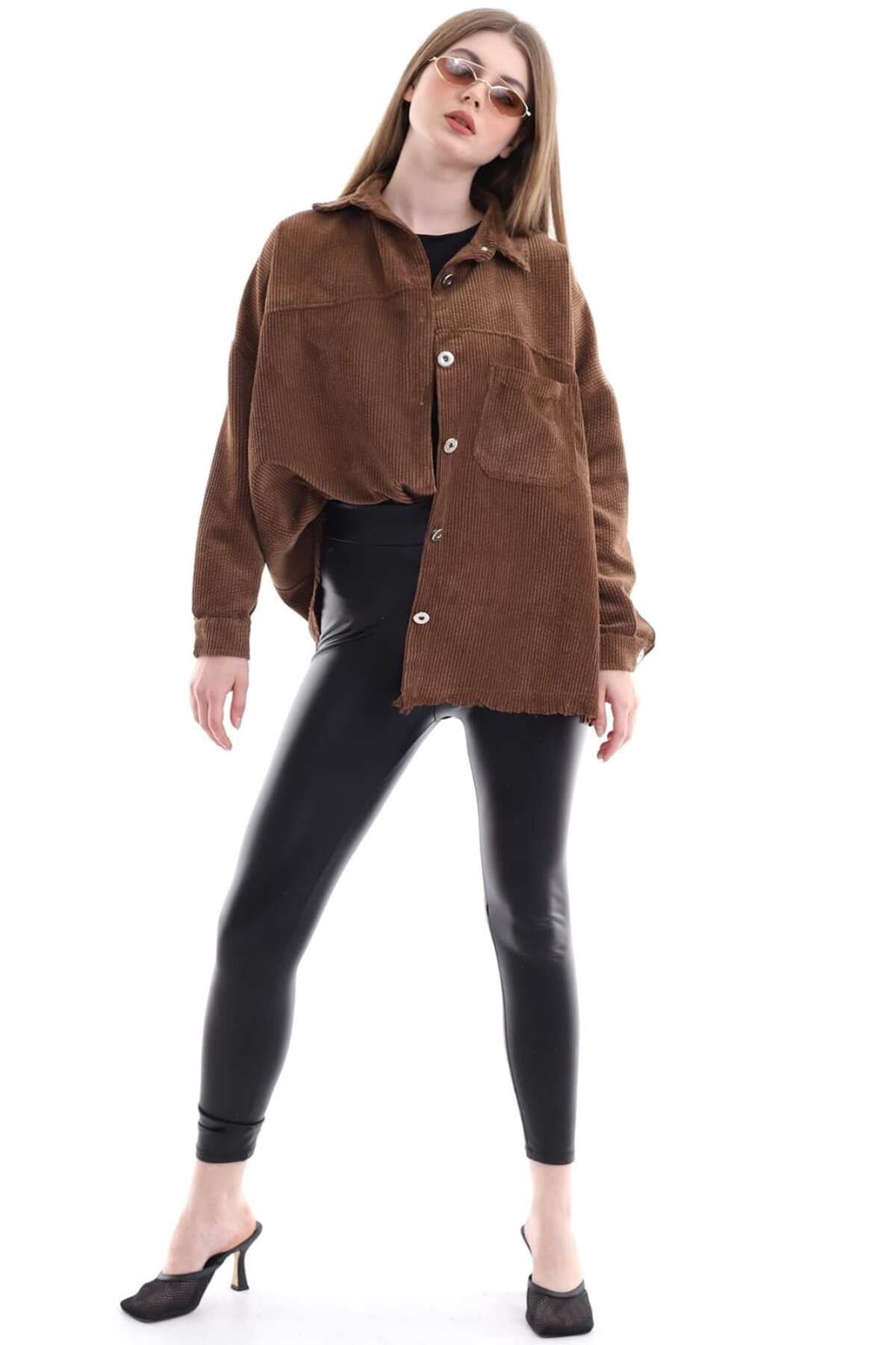 ELBEE Fitilli Kadife Gömlek - Vizon