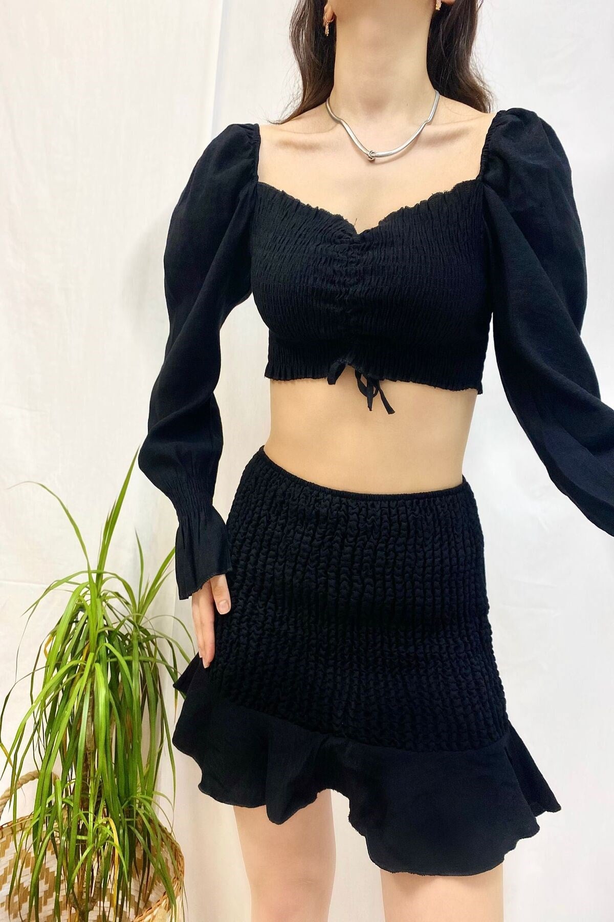 ELBEE Gipeli Bluz ve Etek Takım - Siyah