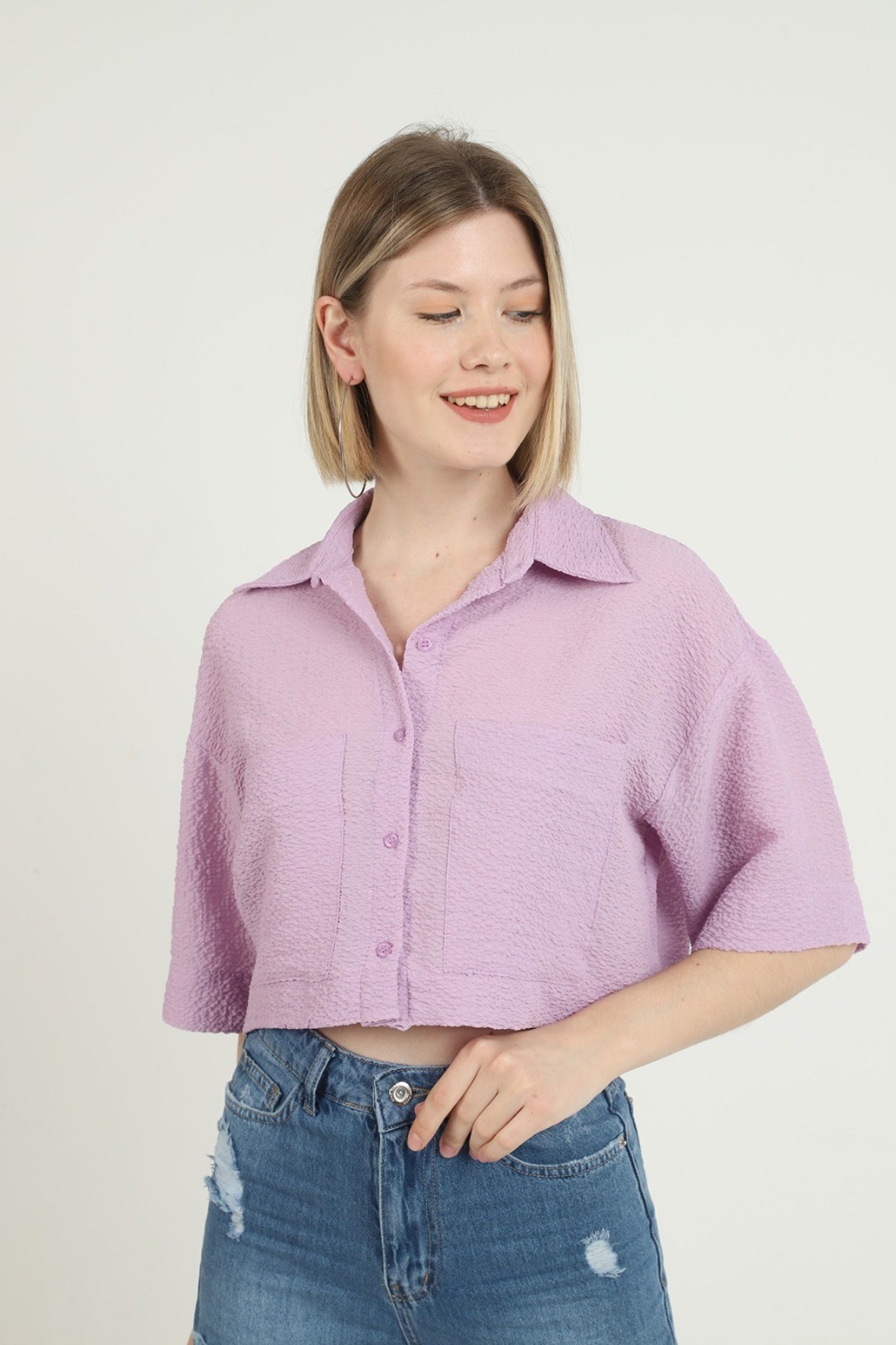 ELBEE Gofre Desenli Cepli Gömlek - Lila