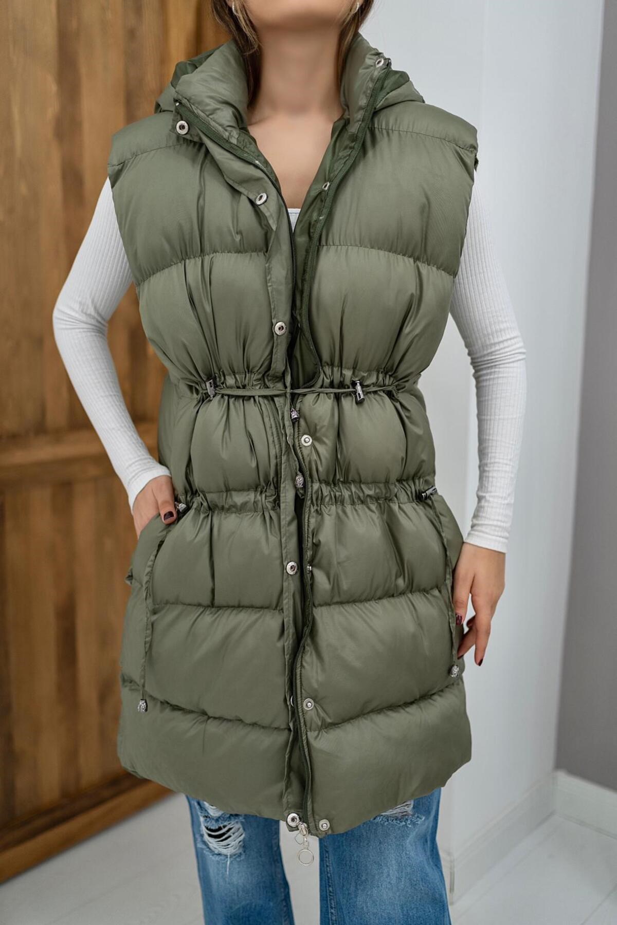 ELBEE Kapüşonlu Şişme Yelek - Haki