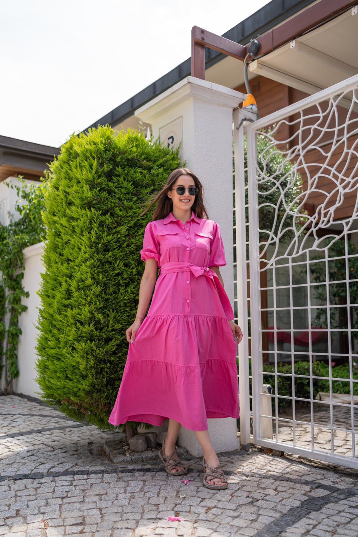 ELBEE Kuşaklı Elbise - Pembe
