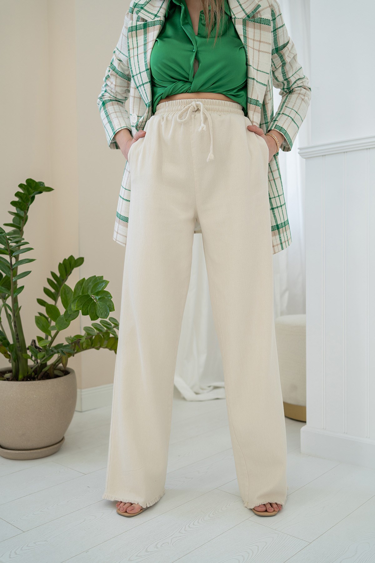 ELBEE Lastikli Gabardin Pantolon - Bej