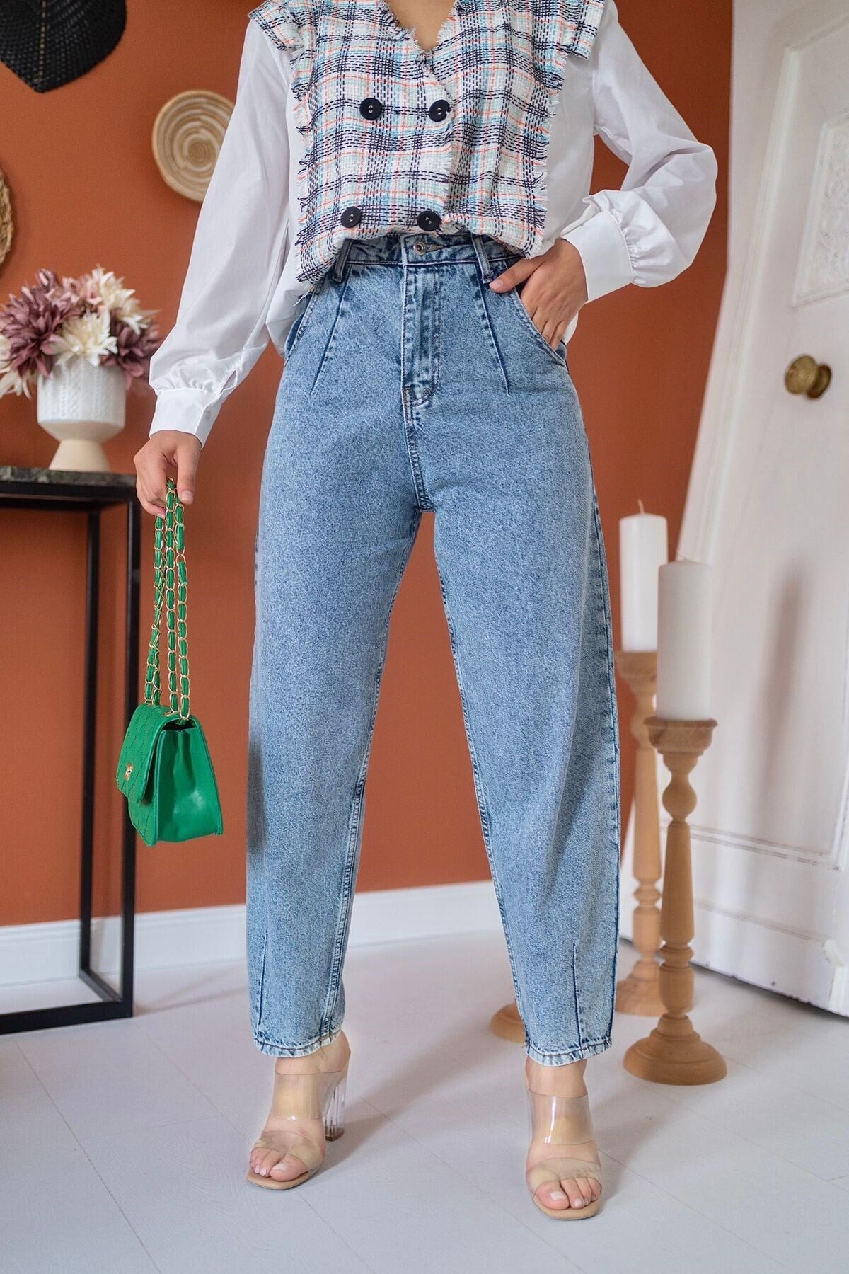 ELBEE Mom Jeans Pantolon - Mavi