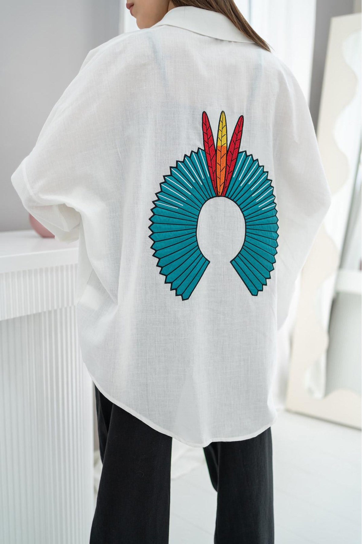 ELBEE Nakışlı Gömlek - Beyaz