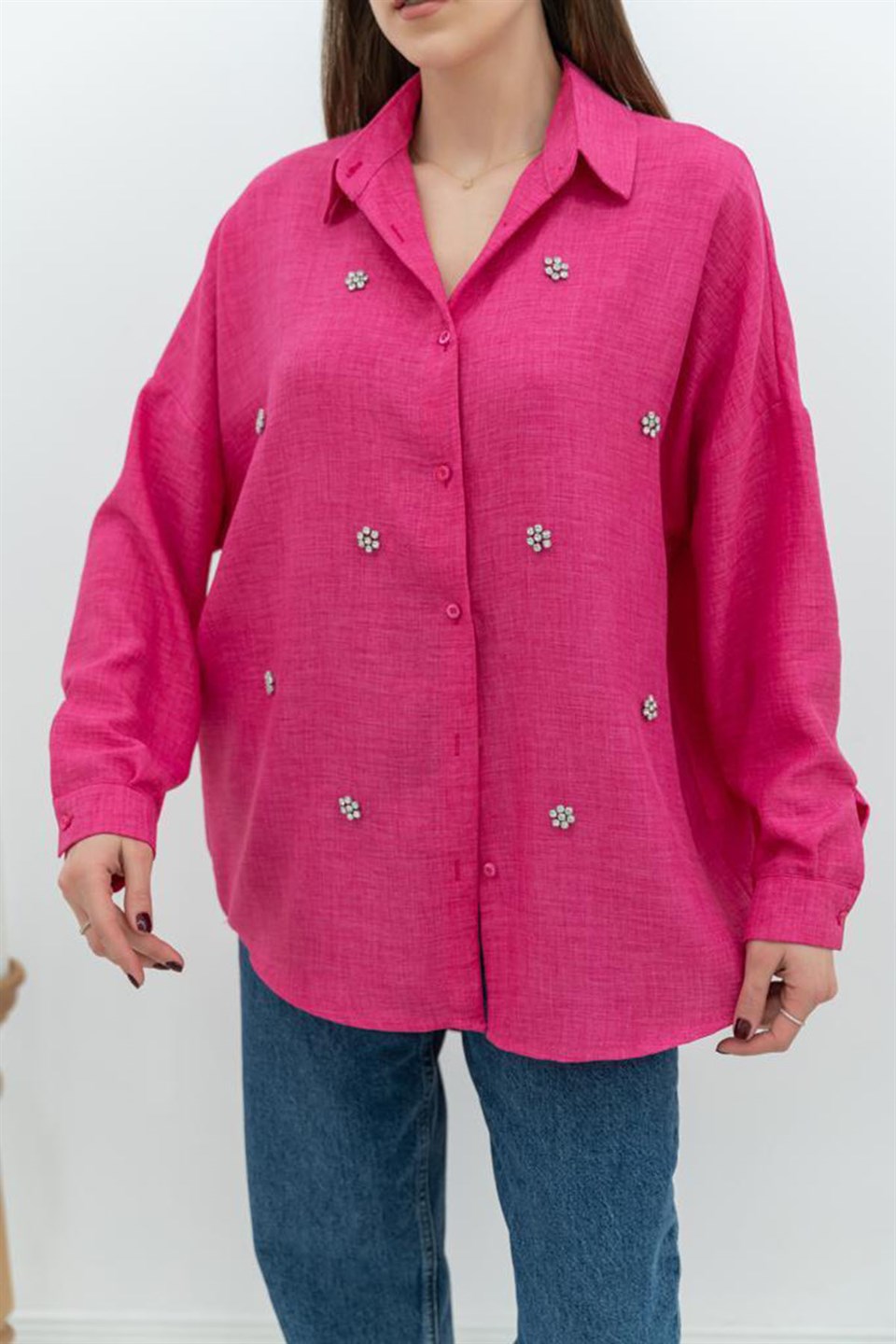 ELBEE Taş İşlemeli Gömlek - Pembe