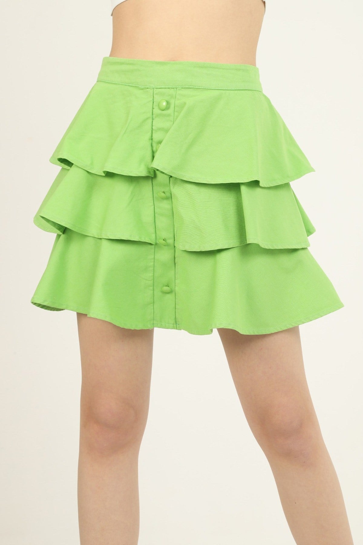 ELBEE Volanlı Kot Etek - Yeşil