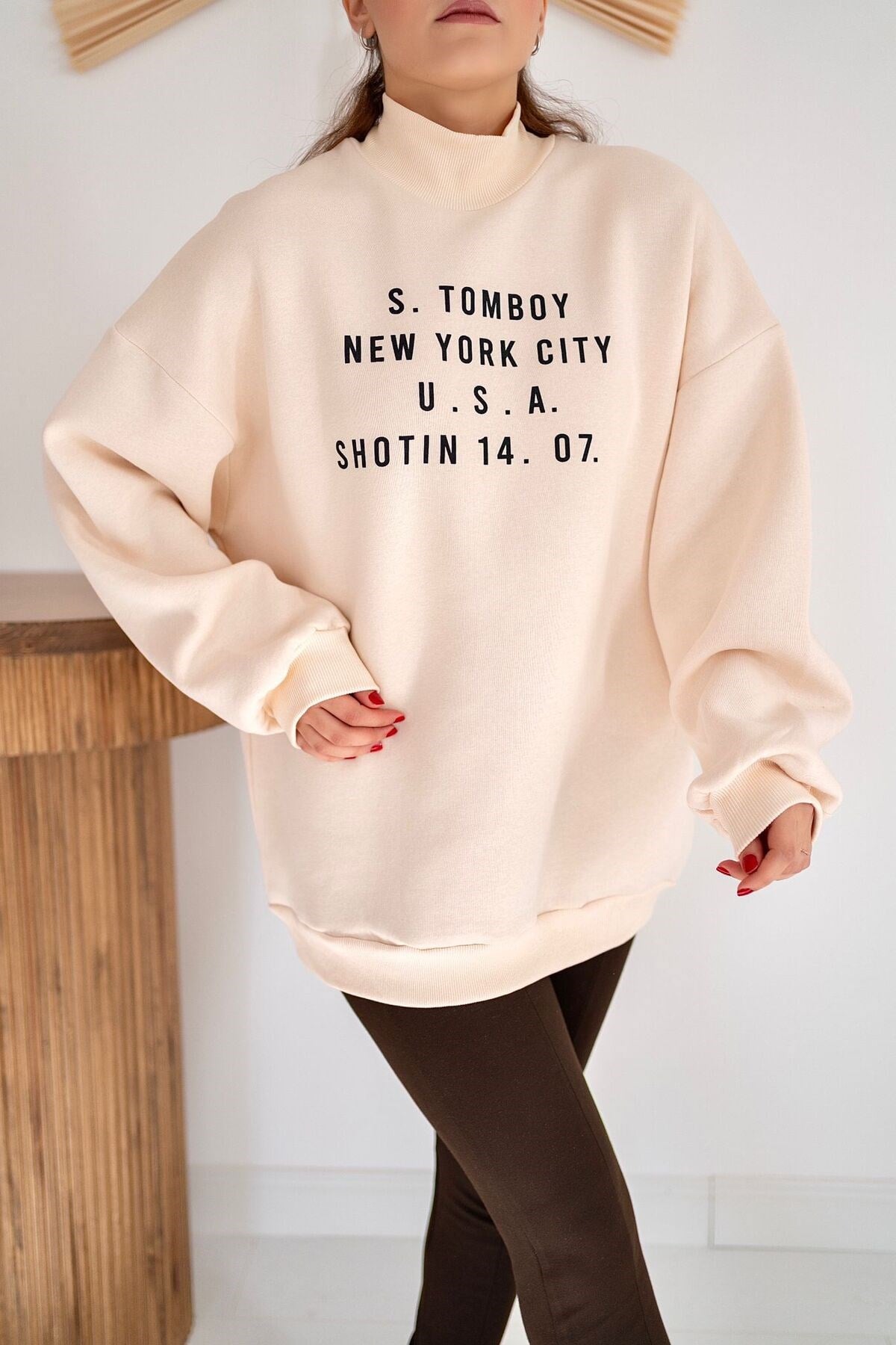 ELBEE Yazı Baskılı Sweatshirt - Bej