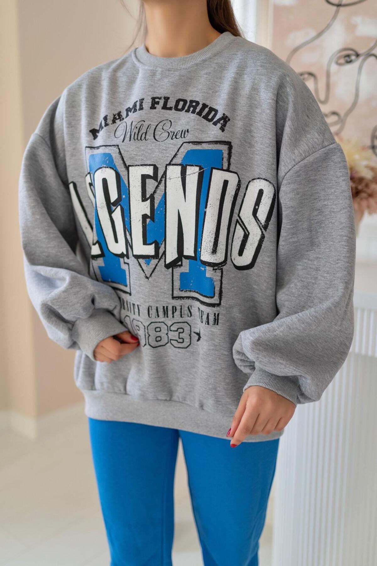 ELBEE Yazı Baskılı Sweatshirt - Gri