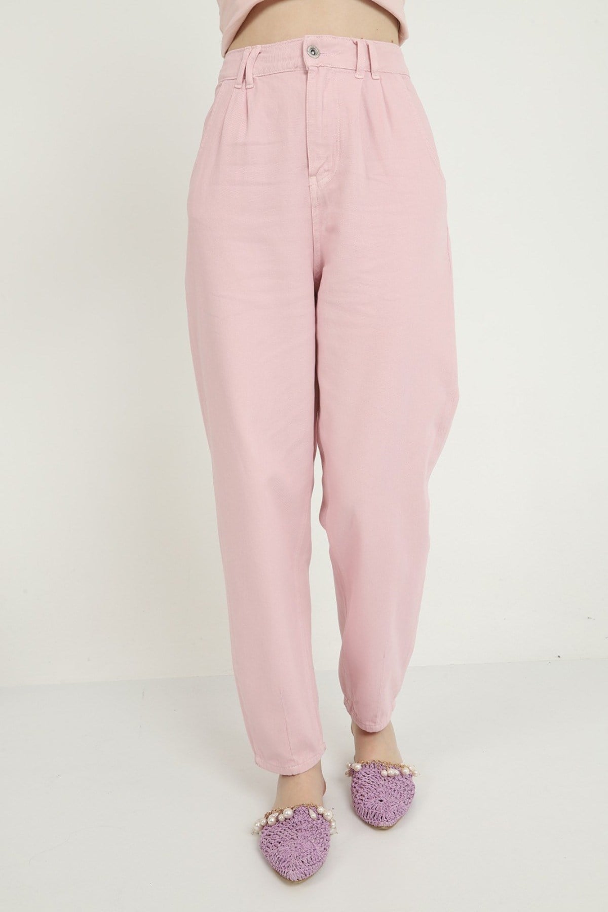 ELBEE Yüksek Bel Pantolon - Pembe