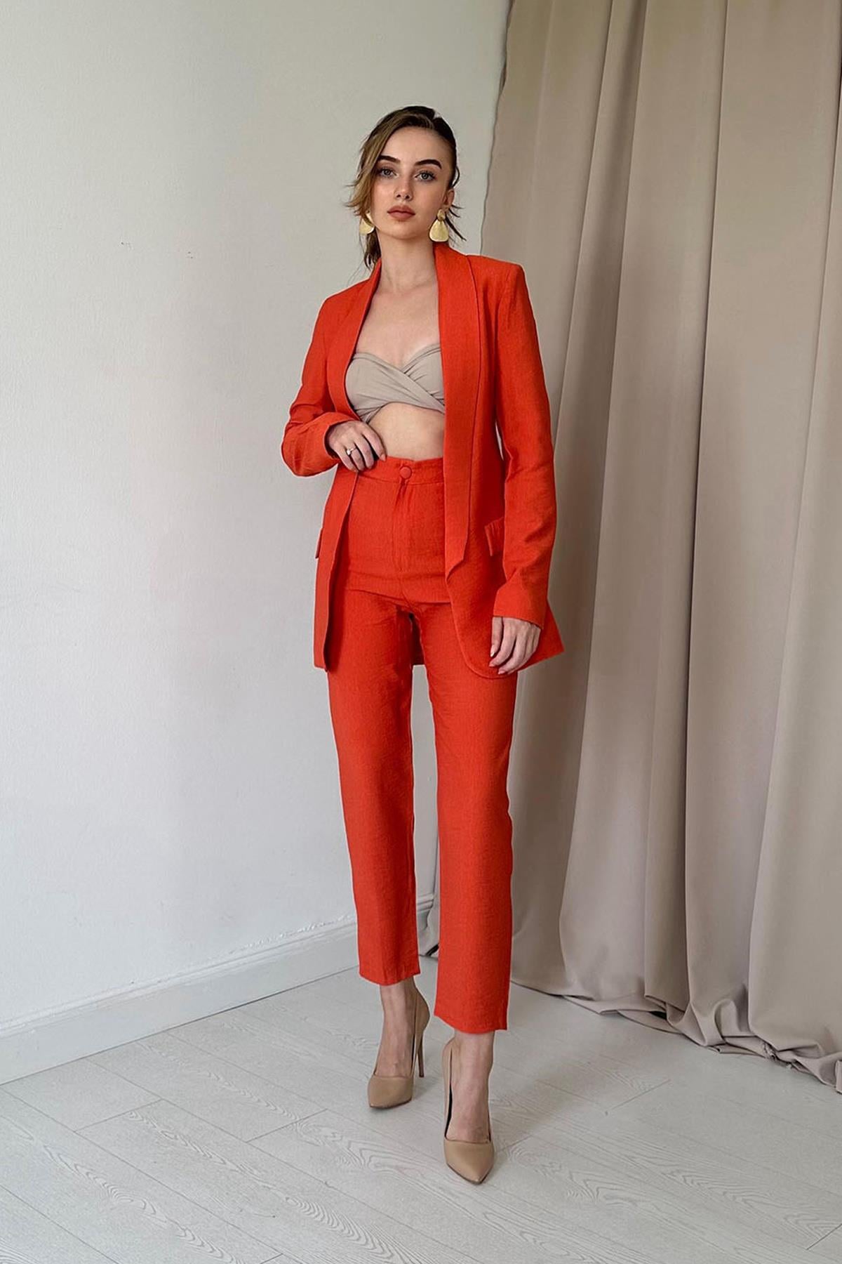 Fit Ceket ve Pantolon Takım - Turuncu 6188