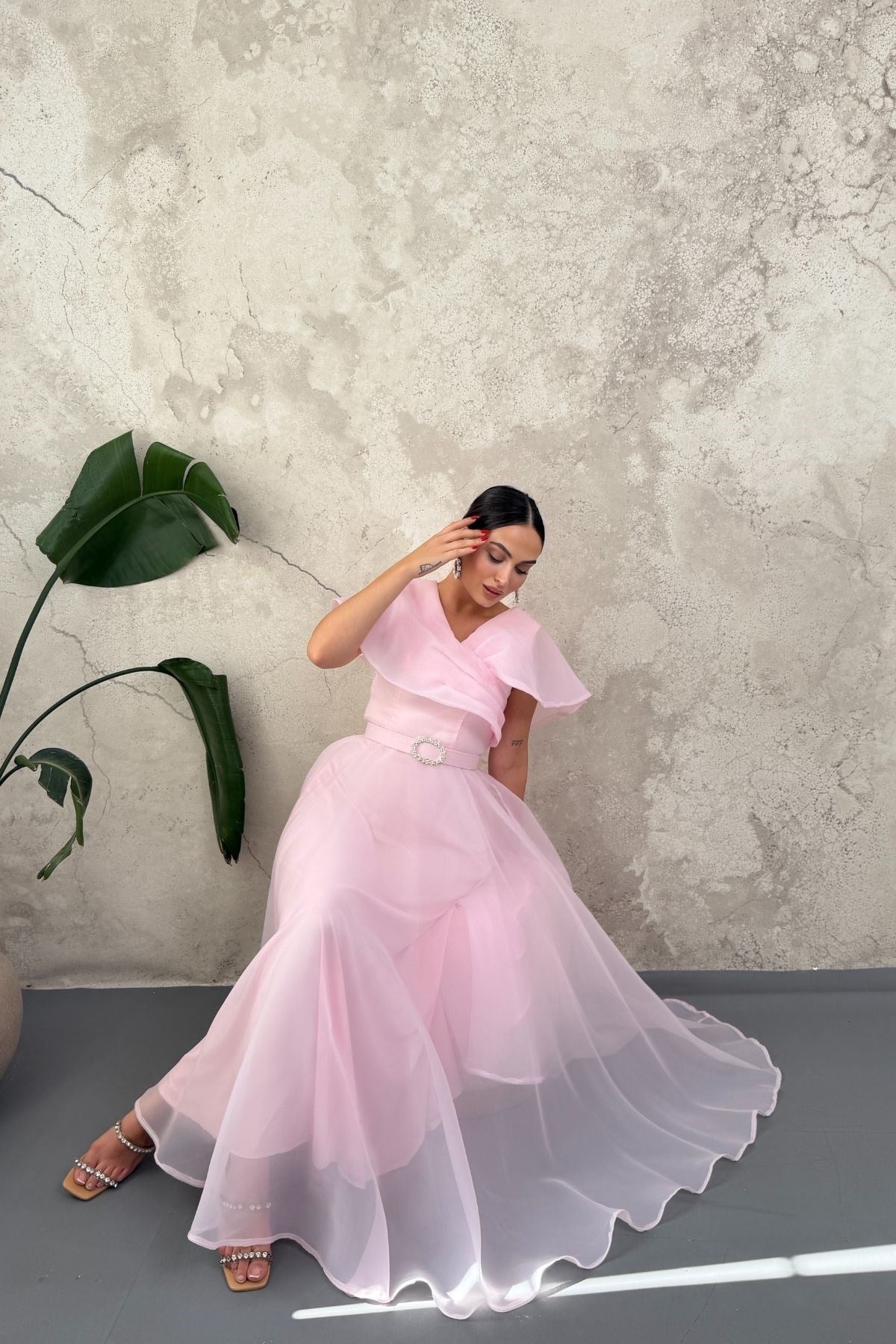 Pembe Lavin Organze Elbise