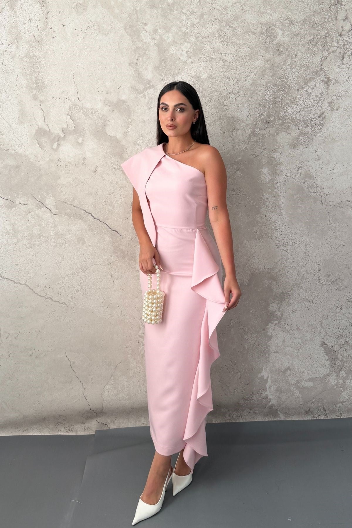 Pembe Volan Parçalı elbise