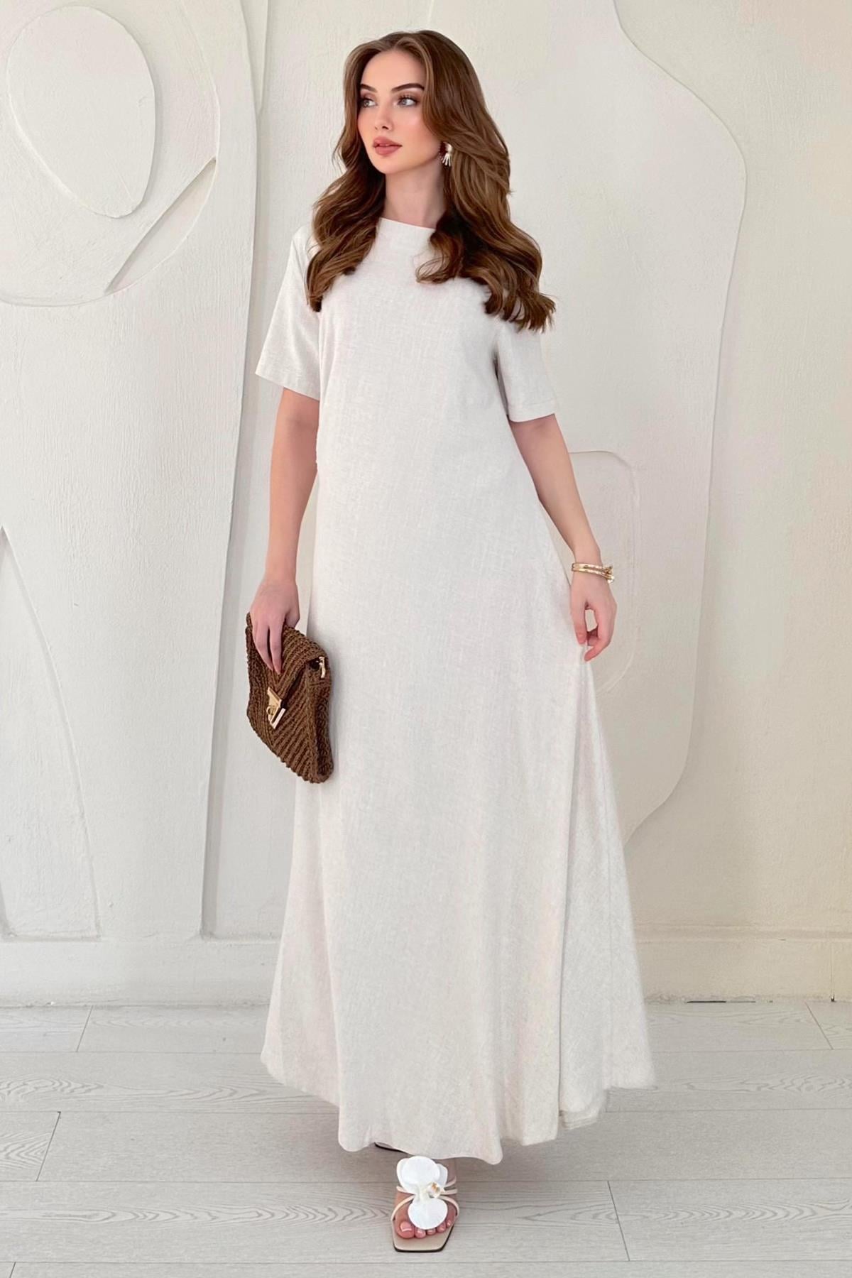 Pileli Bisiklet Yaka Elbise