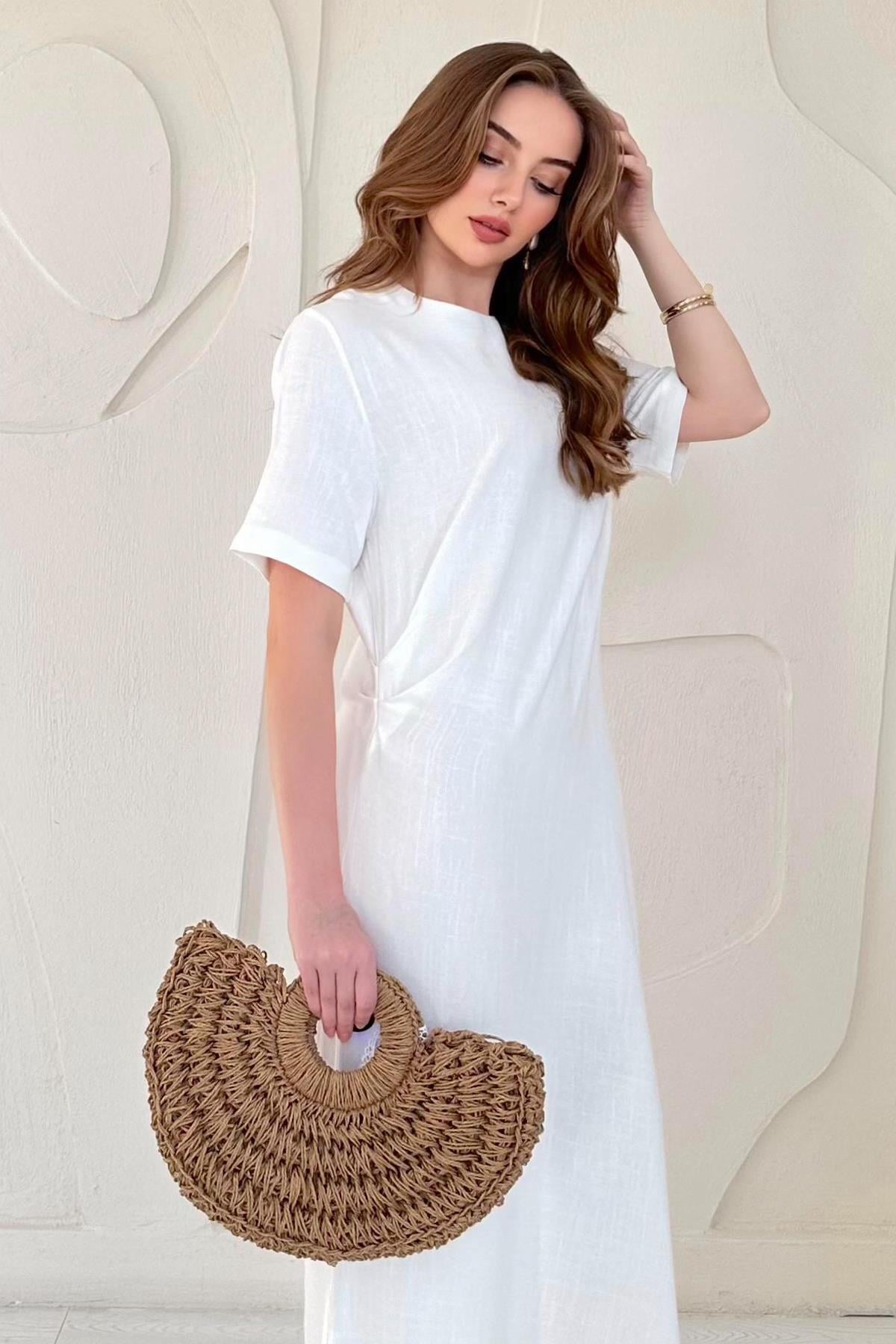 Pileli Bisiklet Yaka Elbise