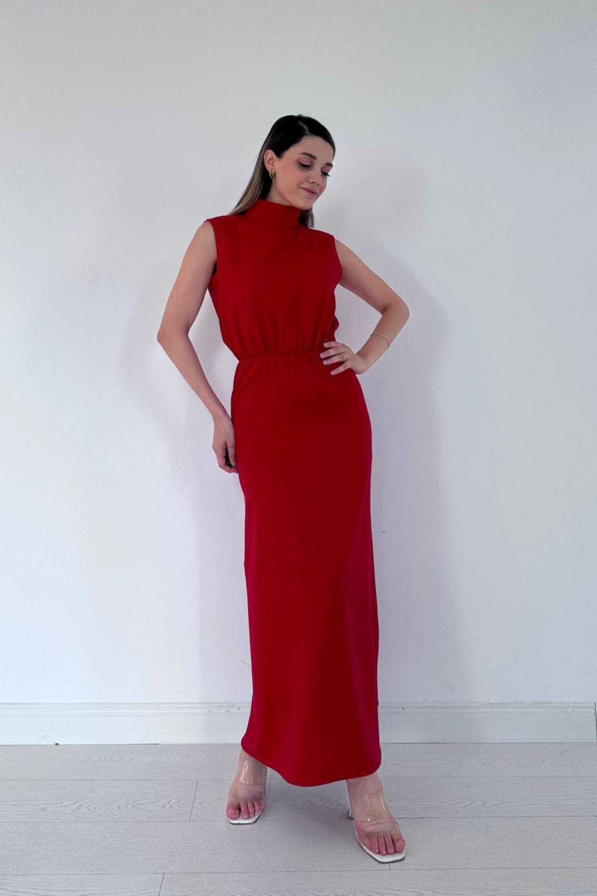 Sıfır Kol Elbise - Kırmızı | elbee.com.tr