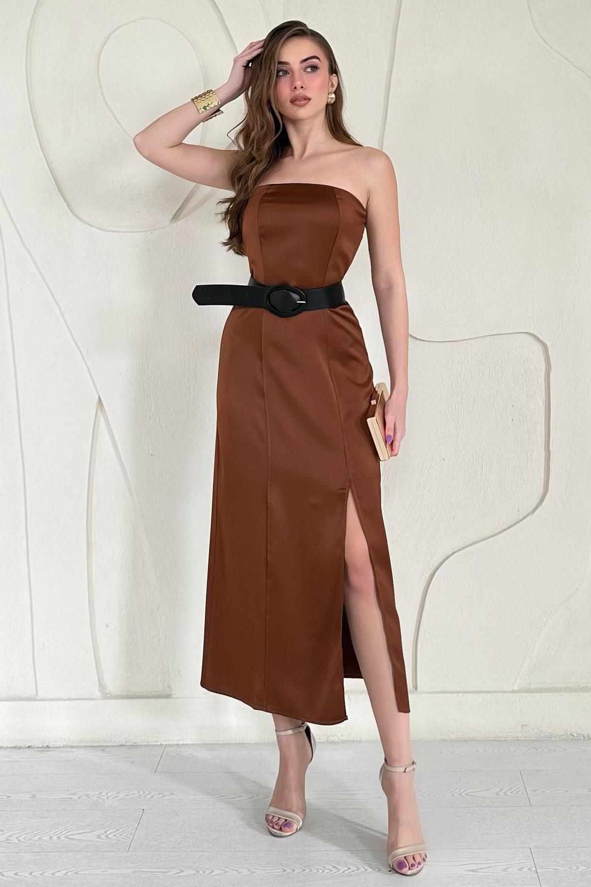 Taba Straplez Saten Elbise