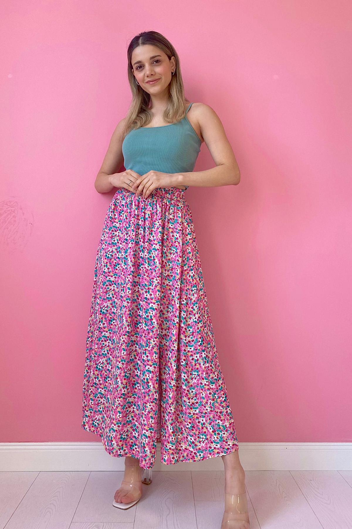 Yırtmaçlı Etek - Pembe