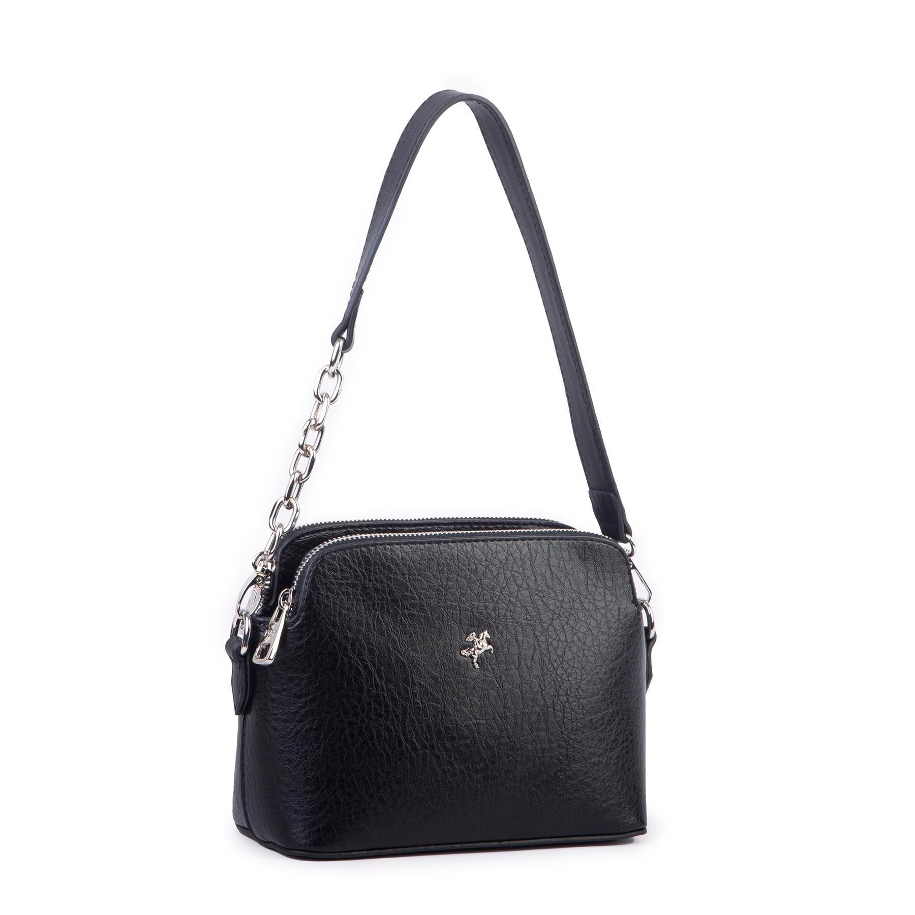 1483 Nas Bag Kadın Omuz ve Çapraz Zincirli ve Uzun Çift Askılı (20x15 cm) Siyah Victoria