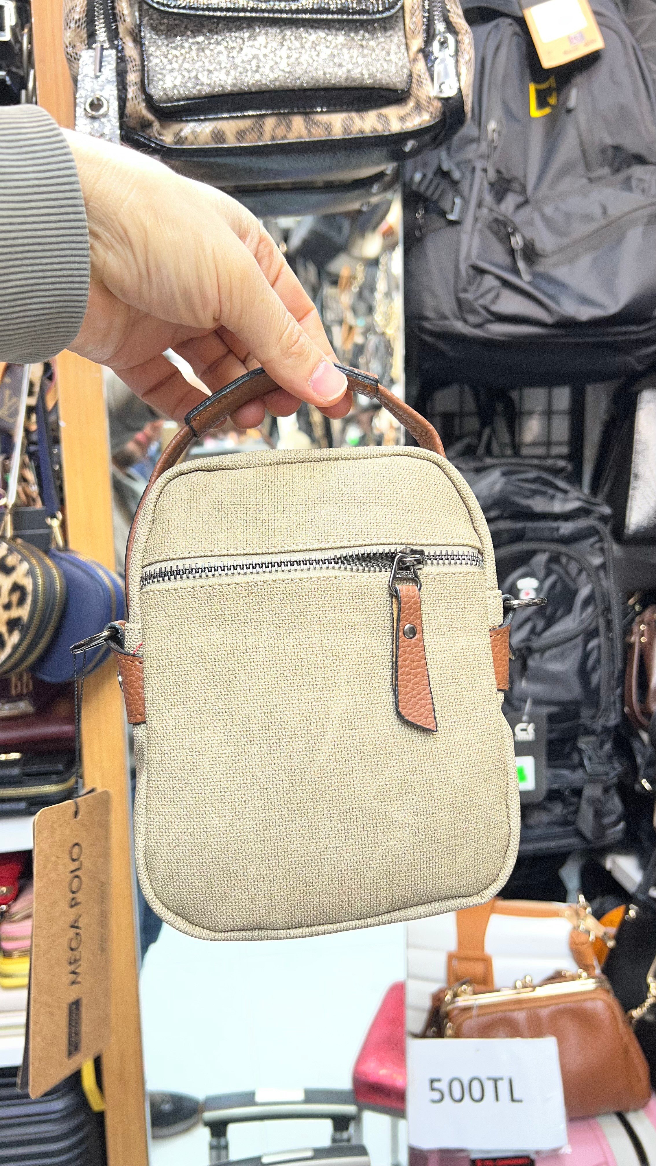 414 erkek el çantası bej taba 