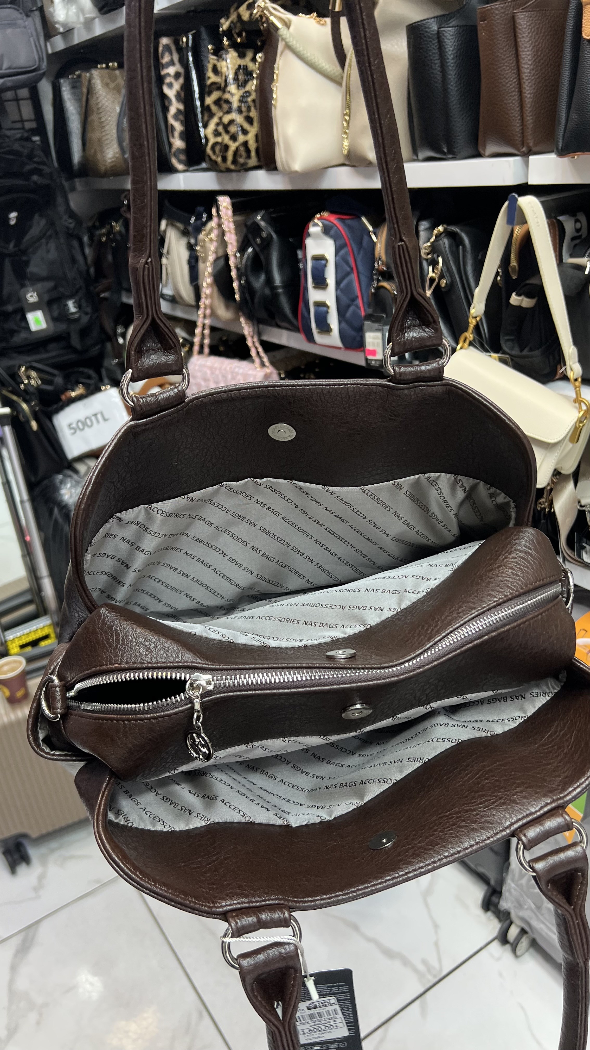 Acı kahve 1507) Nas Bag Kadın Büyük Boy Üç Bölmeli Omuz Çantası Siyah Victoria