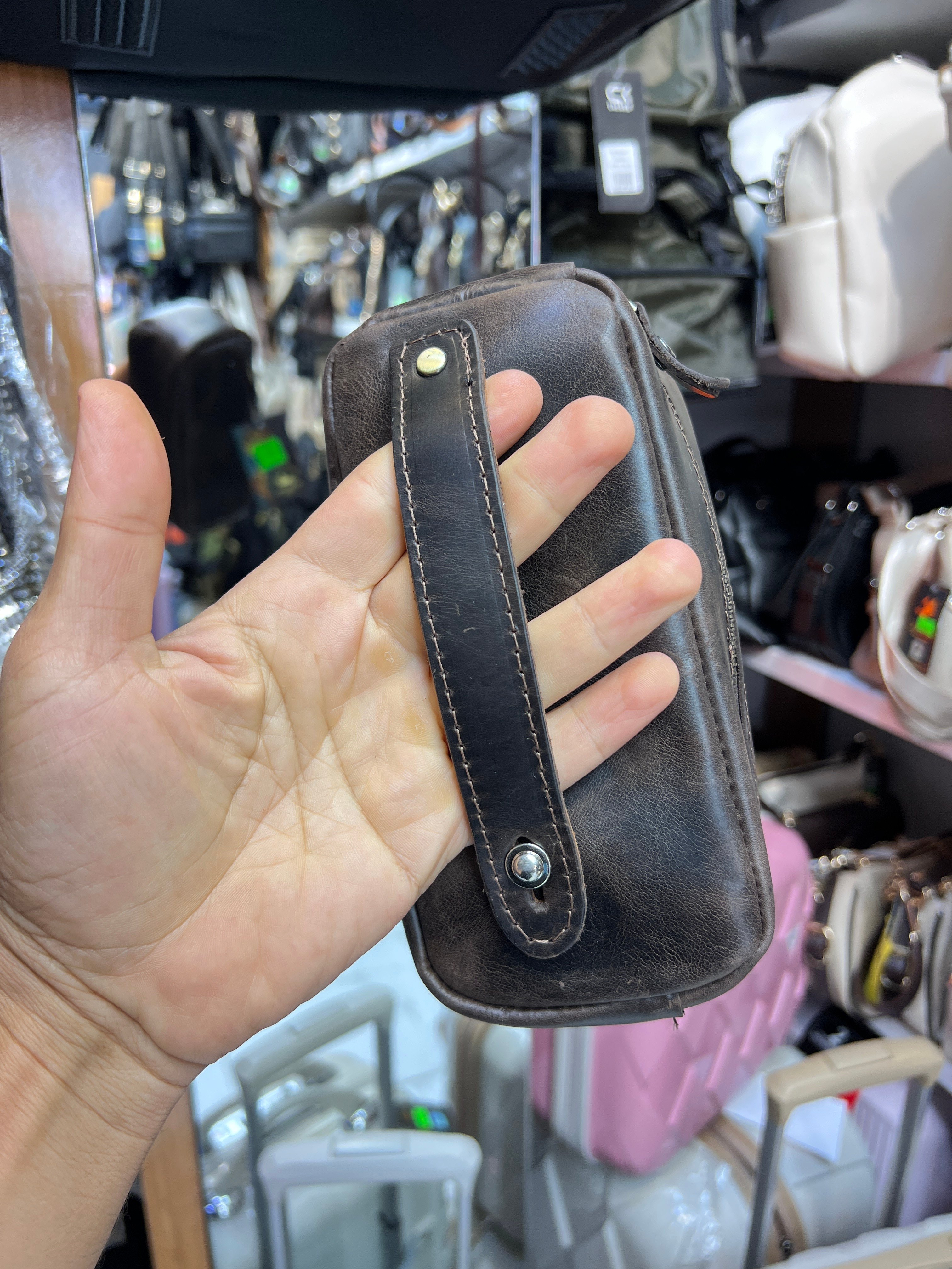 Acı kahve Hakiki deri küçük boy erkek el çantası ebat 20 cm 10 cm Eskitme old deri