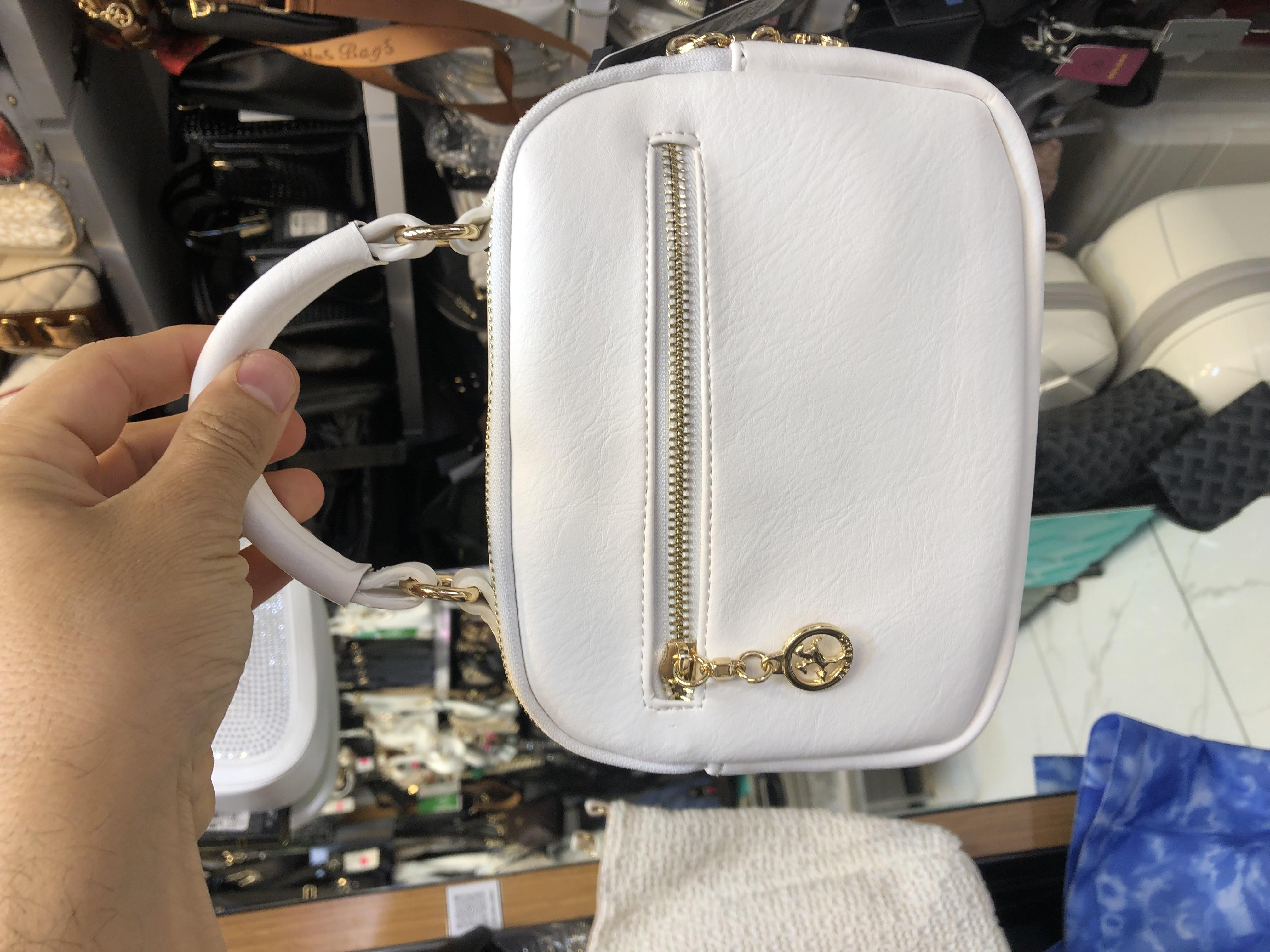 Beyaz Küçük el ve çapraz askılı çok gözlü şık tasarım nas bags 1444 ebat 20cm15