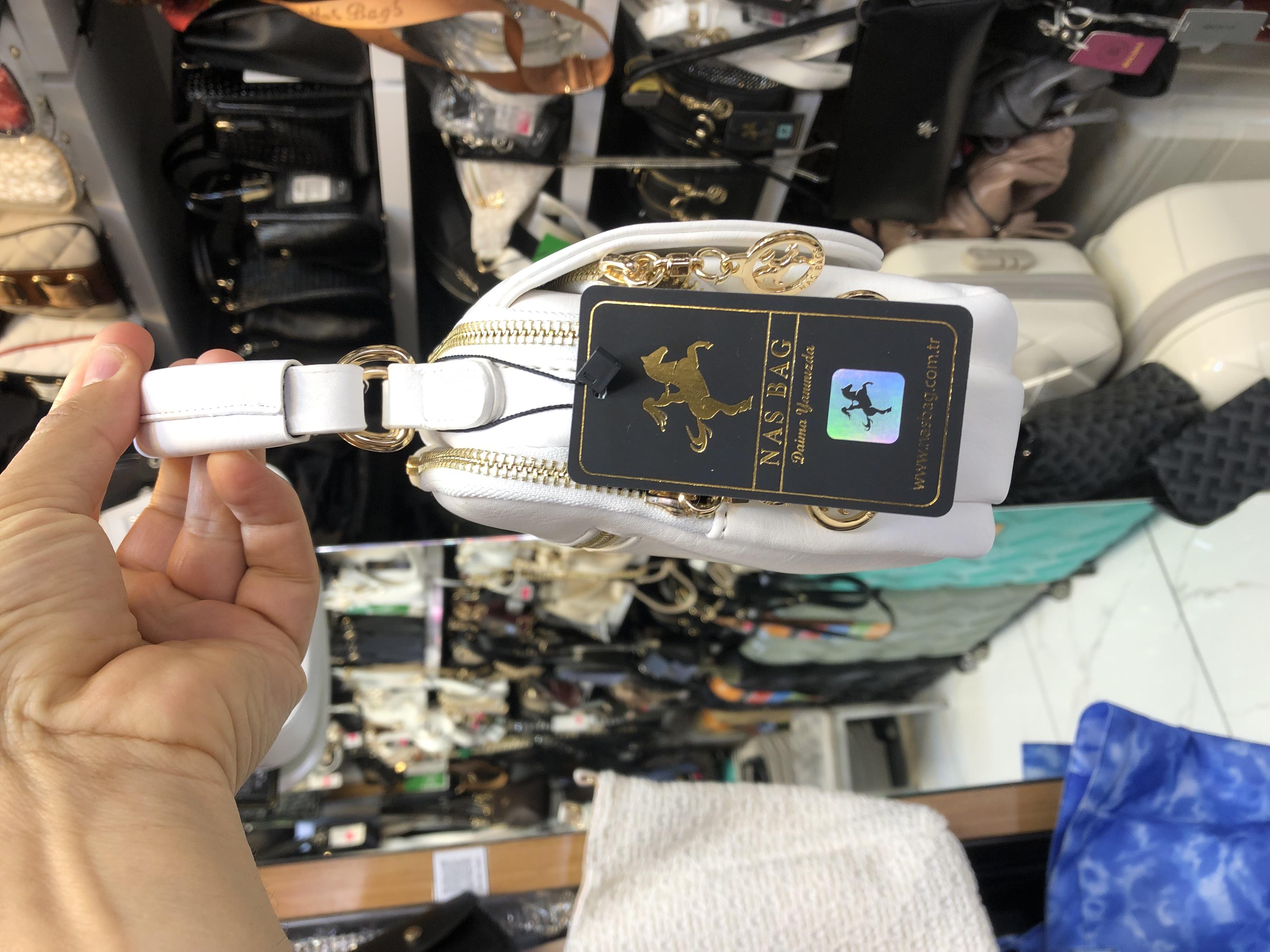 Beyaz Küçük el ve çapraz askılı çok gözlü şık tasarım nas bags 1444 ebat 20cm15