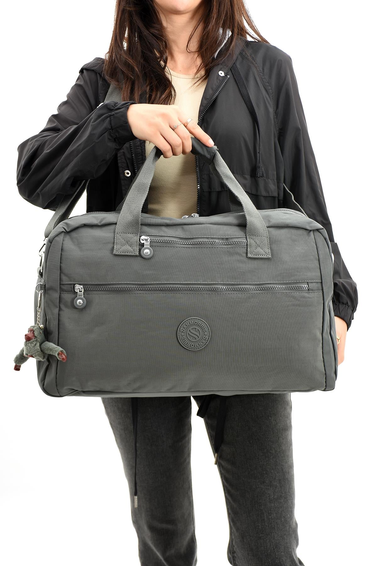 Gri Sanmorris Unisex Su Geçirmez Buruşuk Kumaş Çapraz Seyahat ve Spor Çantası