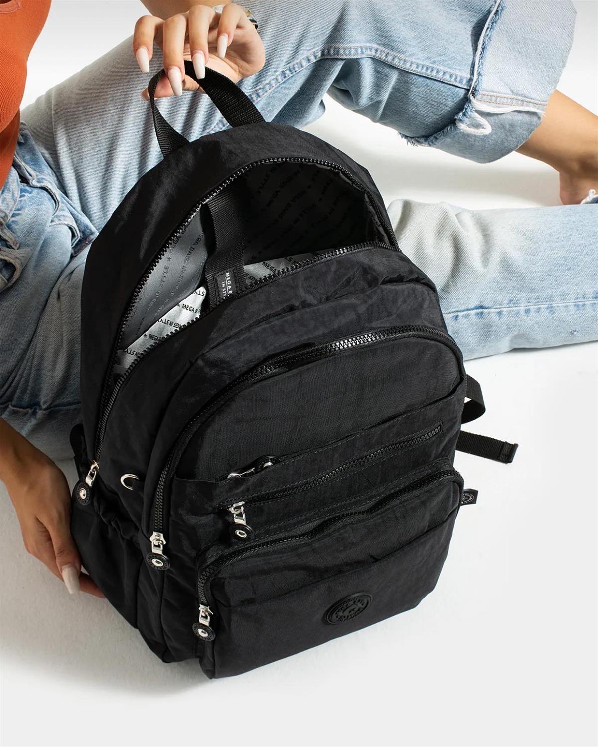 Mega 259 Klinkır Sırt Çantası Siyah Kadın sırt çanta 30cm27cm orta boy kırinkil kumaş çanta 