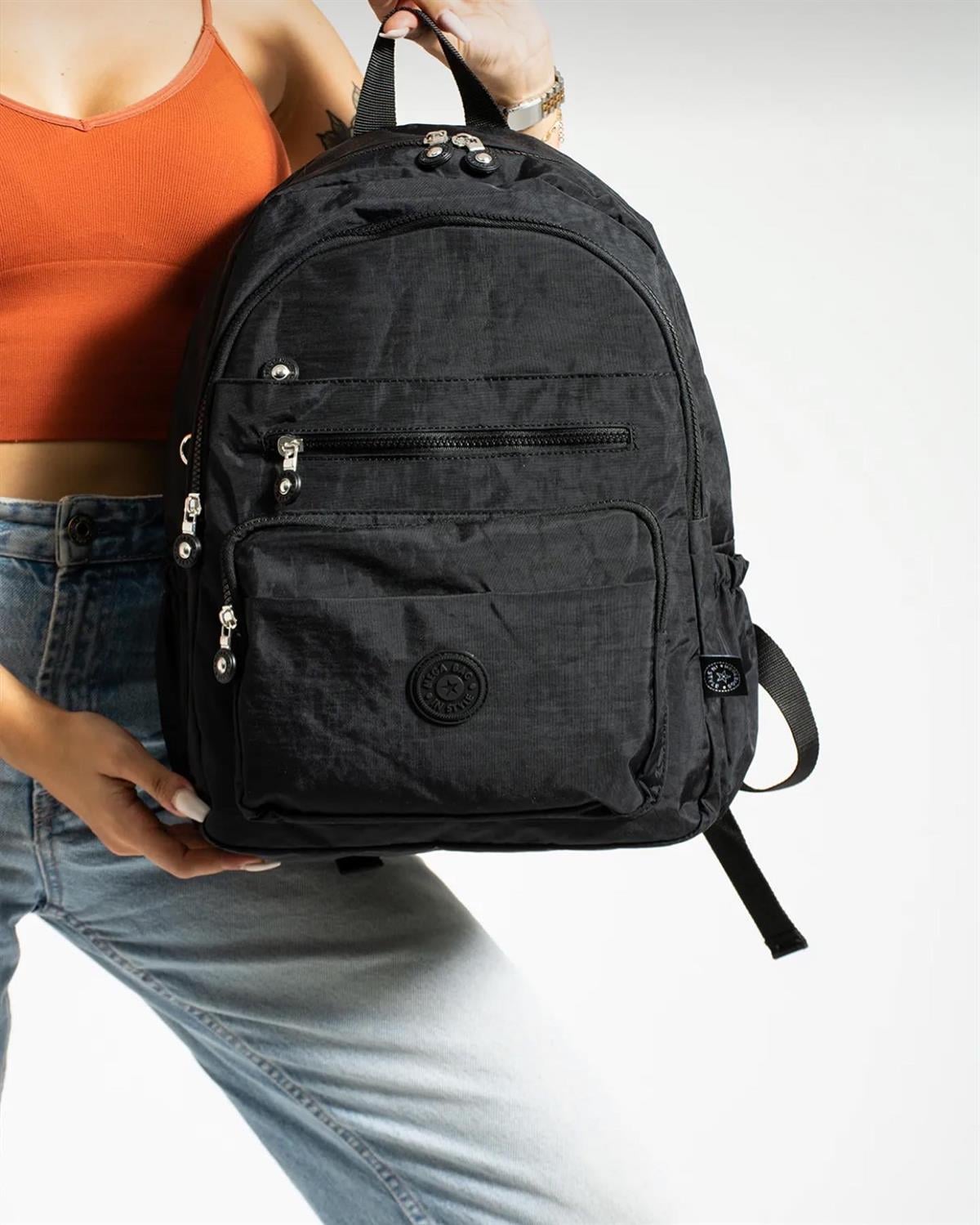 Mega 259 Klinkır Sırt Çantası Siyah Kadın sırt çanta 30cm27cm orta boy kırinkil kumaş çanta 