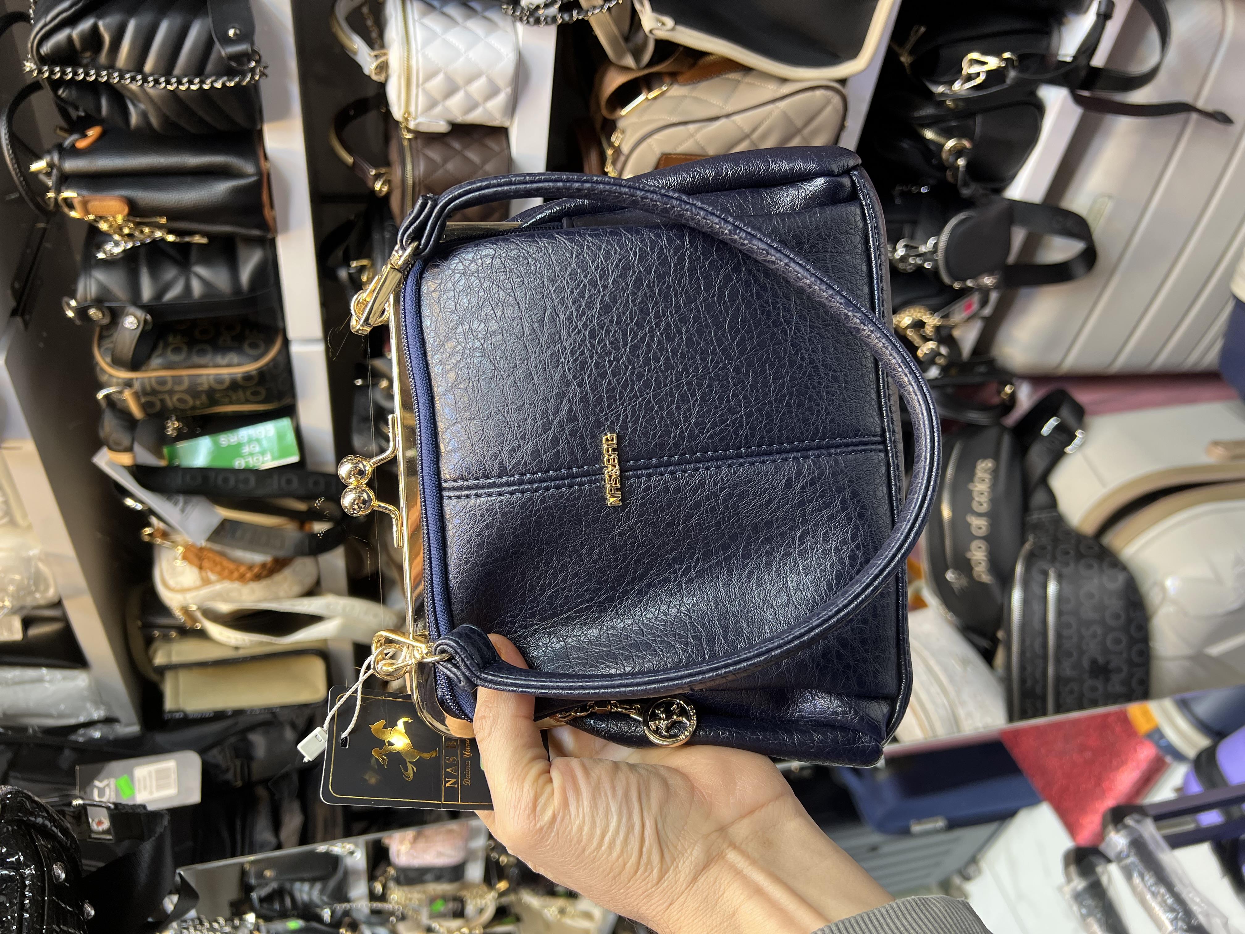 Nas Bag Burslu Klipsli Vintage Omuz ve Çapraz Çanta (23x20 cm ebatlarındadır) Lacivert Victoria
