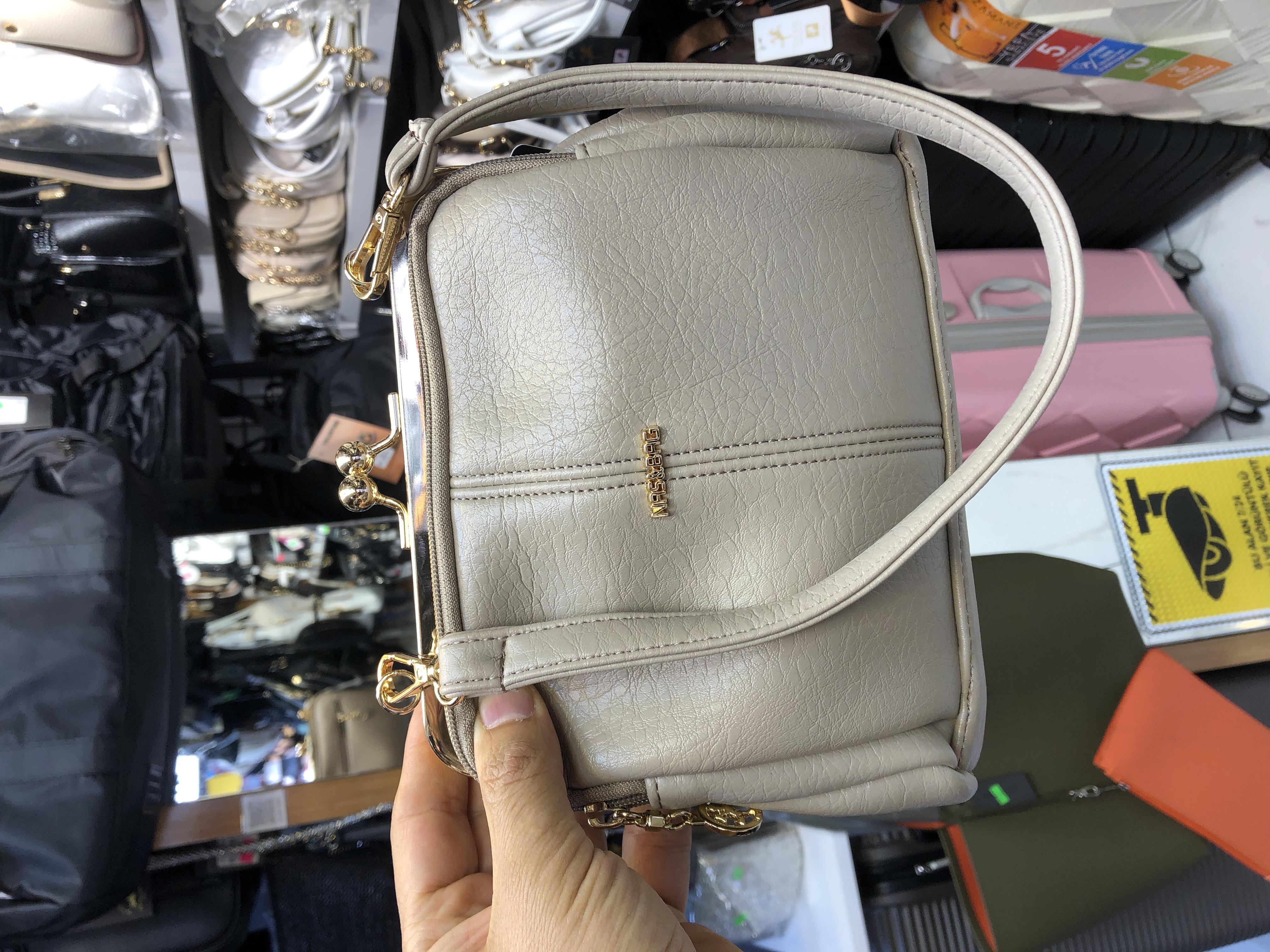 Nas Bag Burslu Klipsli Vintage Omuz ve Çapraz Çanta (23x20 cm ebatlarındadır) Kum Victoria