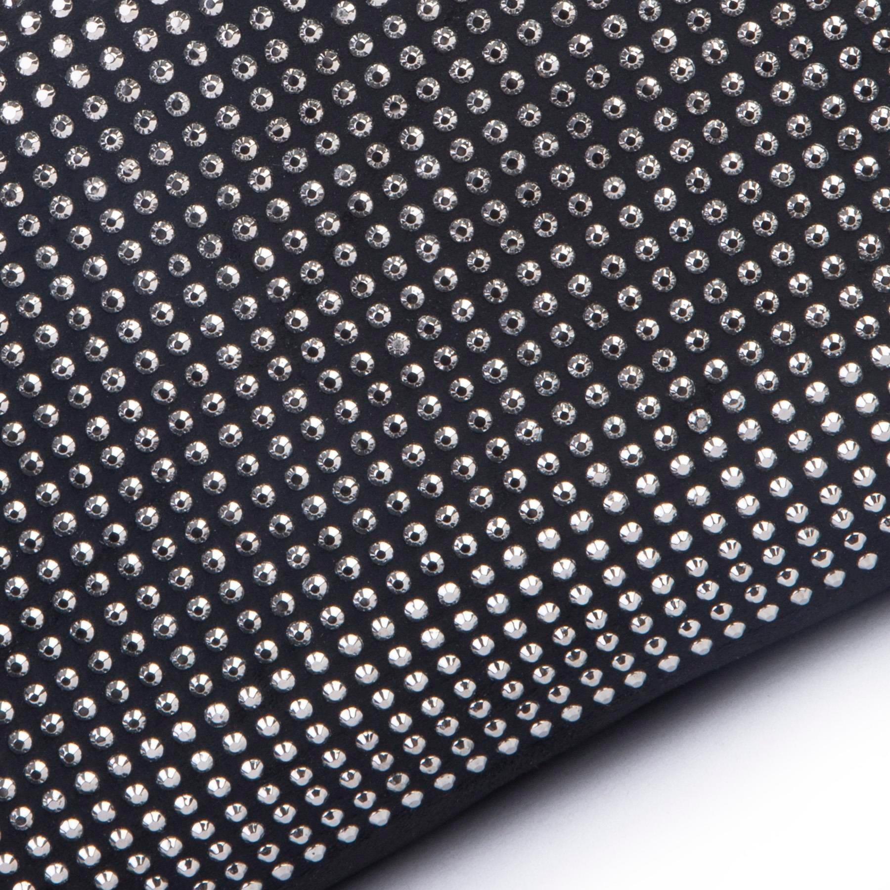 Nas Bag Kadın Basic Baget Omuz ve Çapraz Çanta Siyah Gümüş Taşlı (27x12 cm )